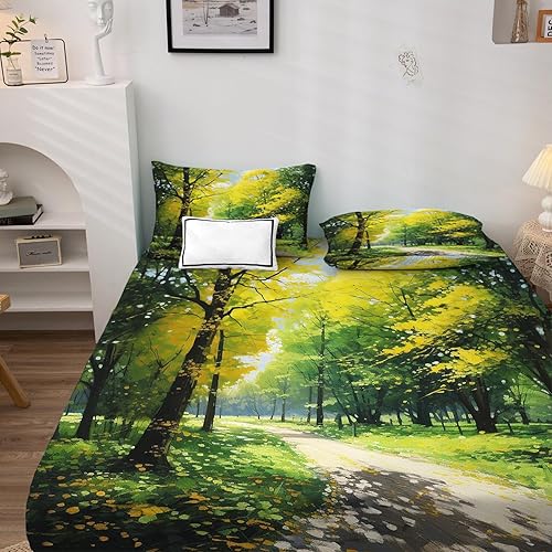 Miniatura 3 de Forest Sheets Juego de sábanas tamaño King, sábanas de microfibra suave y bolsillo profundo, sábanas y fundas de almohada estampadas sin arrugas, 4