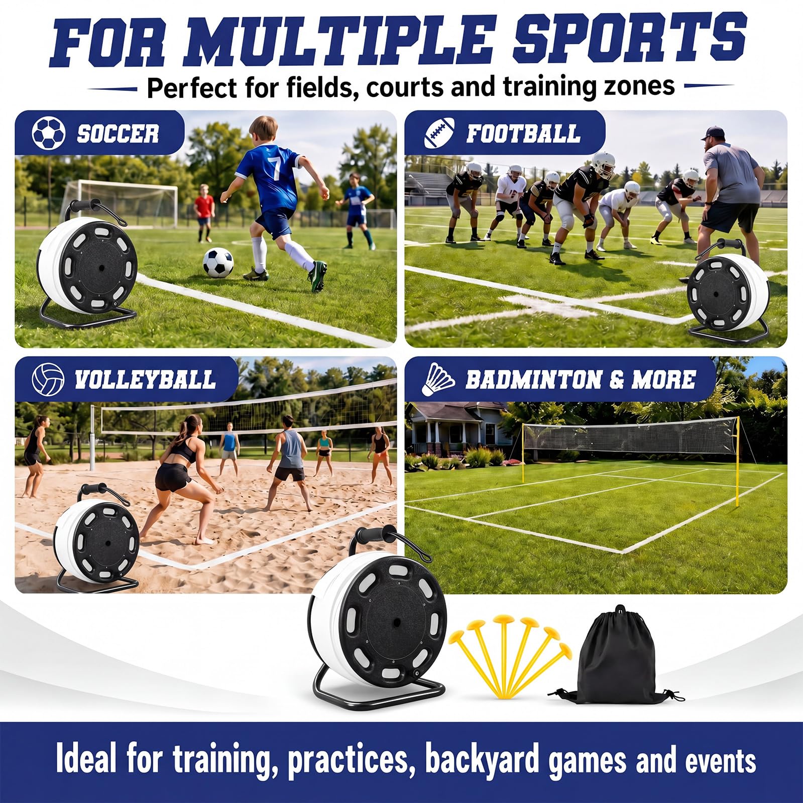 Shimeyao Soccer Field Marking Tape 328 ft Stretchable Tape for Sport Pitches Portable Court Marking Kit for Beach Volleyball Football Basketball Badminton Boundary Lines for Outdoor
