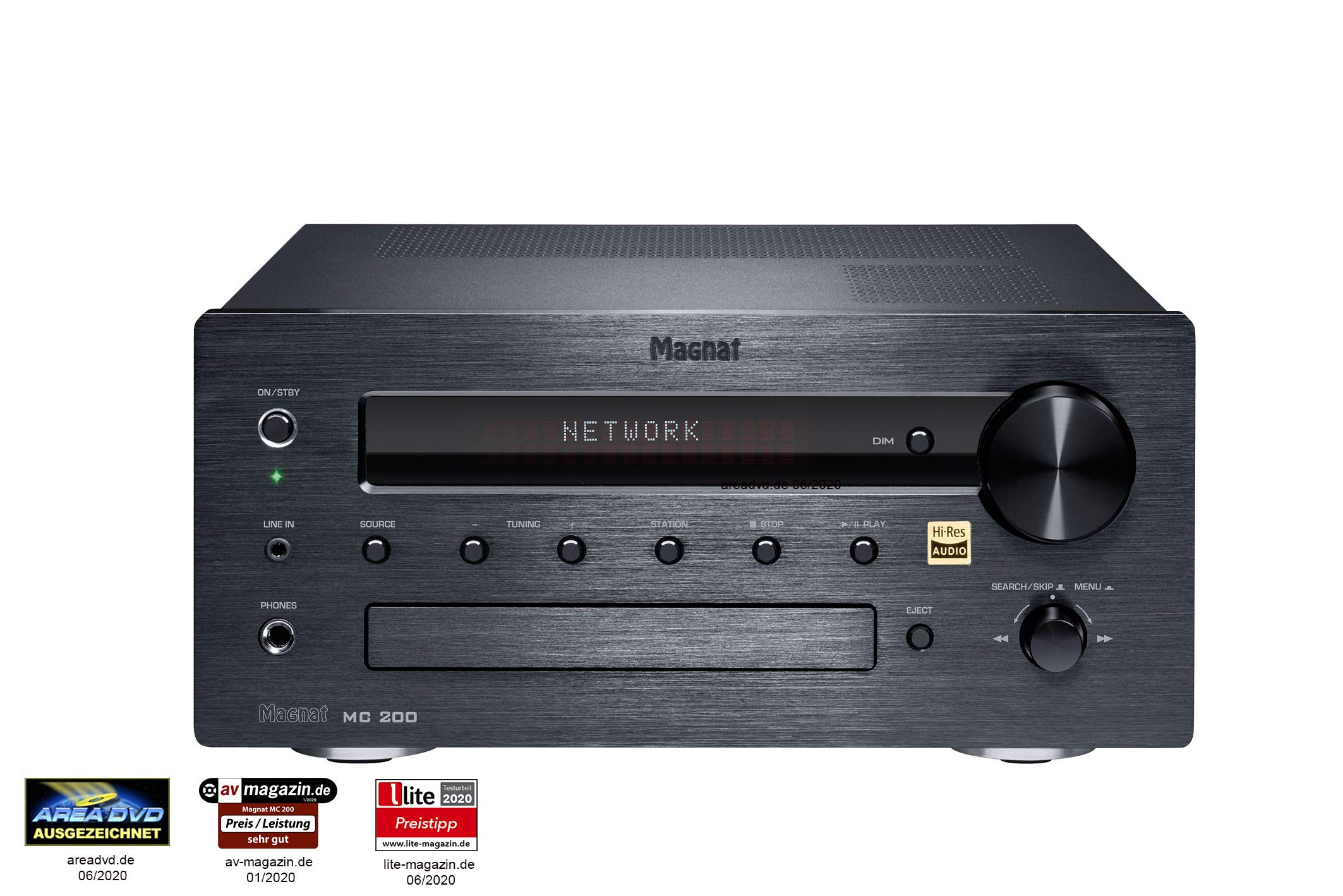 Magnat MC 200, schwarz - kompakter Stereo-Netzwerk-Receiver mit hochwertiger Aluminium-Front und zahlreichen Streaming-Funktionen