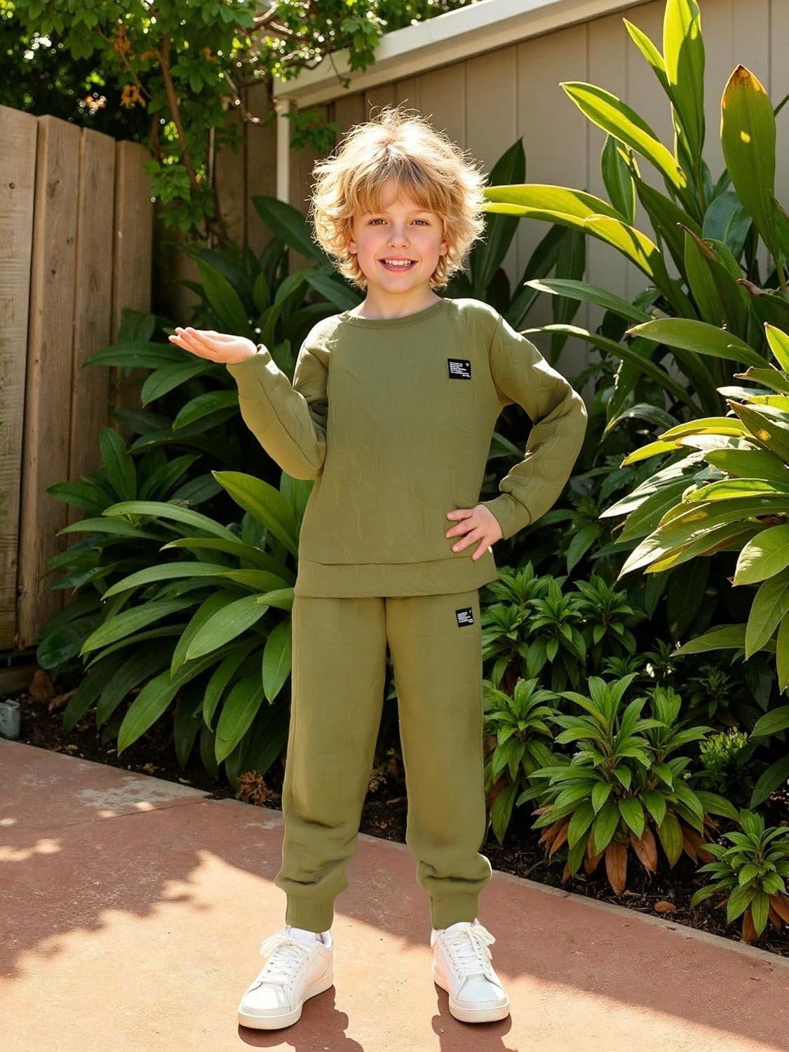 HIHA Boys Sweatsuit Letter Print Long Sleeve Pullover Sweatshirt Jogger Pant Set with Bag - Image 2