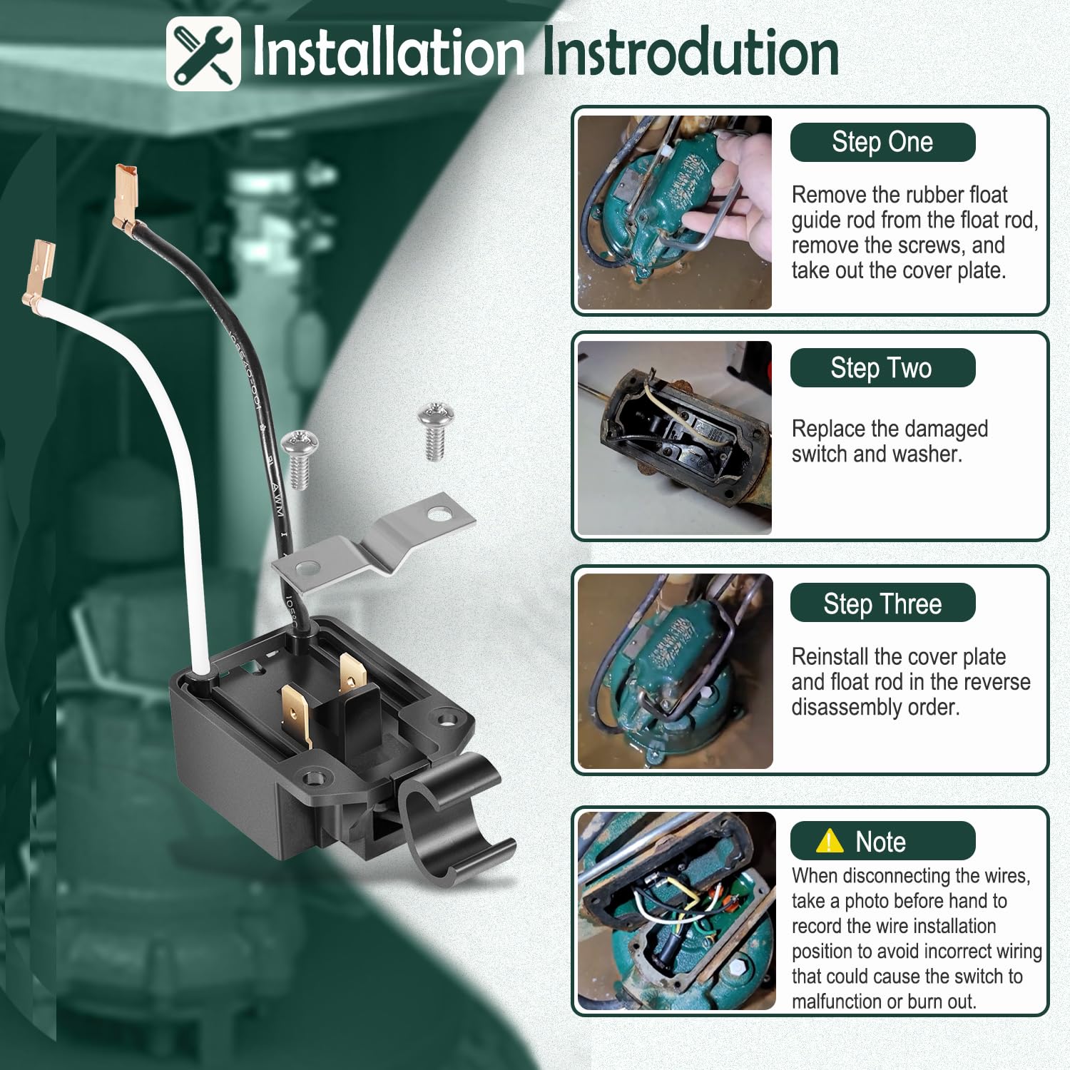 004892 Interruptor de repuesto para bomba de sumidero, interruptor de bomba de efluente con junta, compatible con los modelos de bomba de sumidero Zoeller 53 55 57 59 97 98 264 1053 1057 1059 y 1264