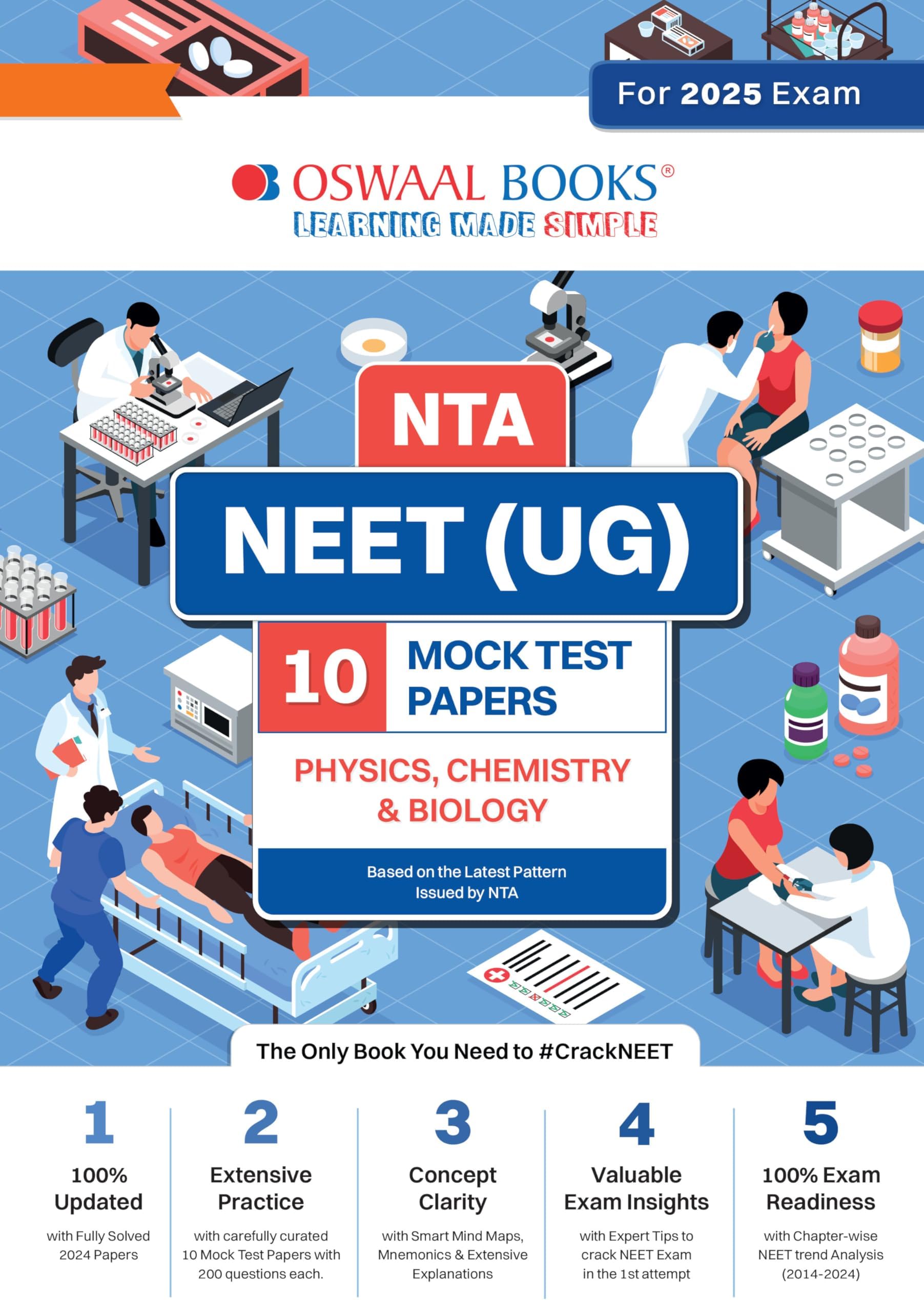 Oswaal NEET (UG) 10 Mock Test Papers PHYSICS, CHEMISTRY & BIOLOGY for 2025 Exam | Based On Latest NTA Pattern Paperback – 23 May 2024