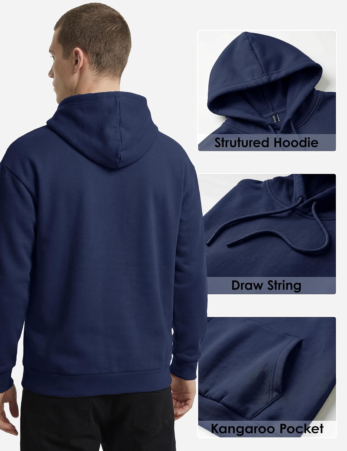 Men's Fleece Hoodie with Kangaroo Pocket Midweight Hooded Sweatshirt Cotton and Polyester Casual Pullover