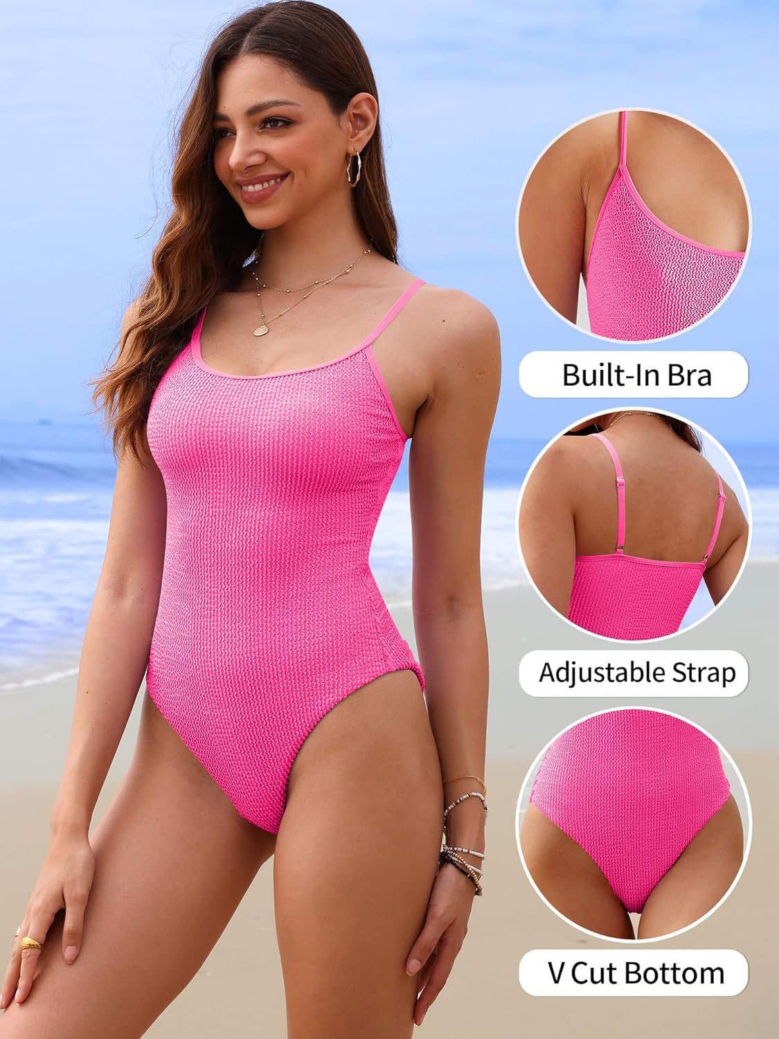 ANRABESS Women One Piece Swimsuit Backless Full Coverage Ribbed Adjustable Strap Bathing Suit Beach Vacation Clothes Swimwear - Image 5