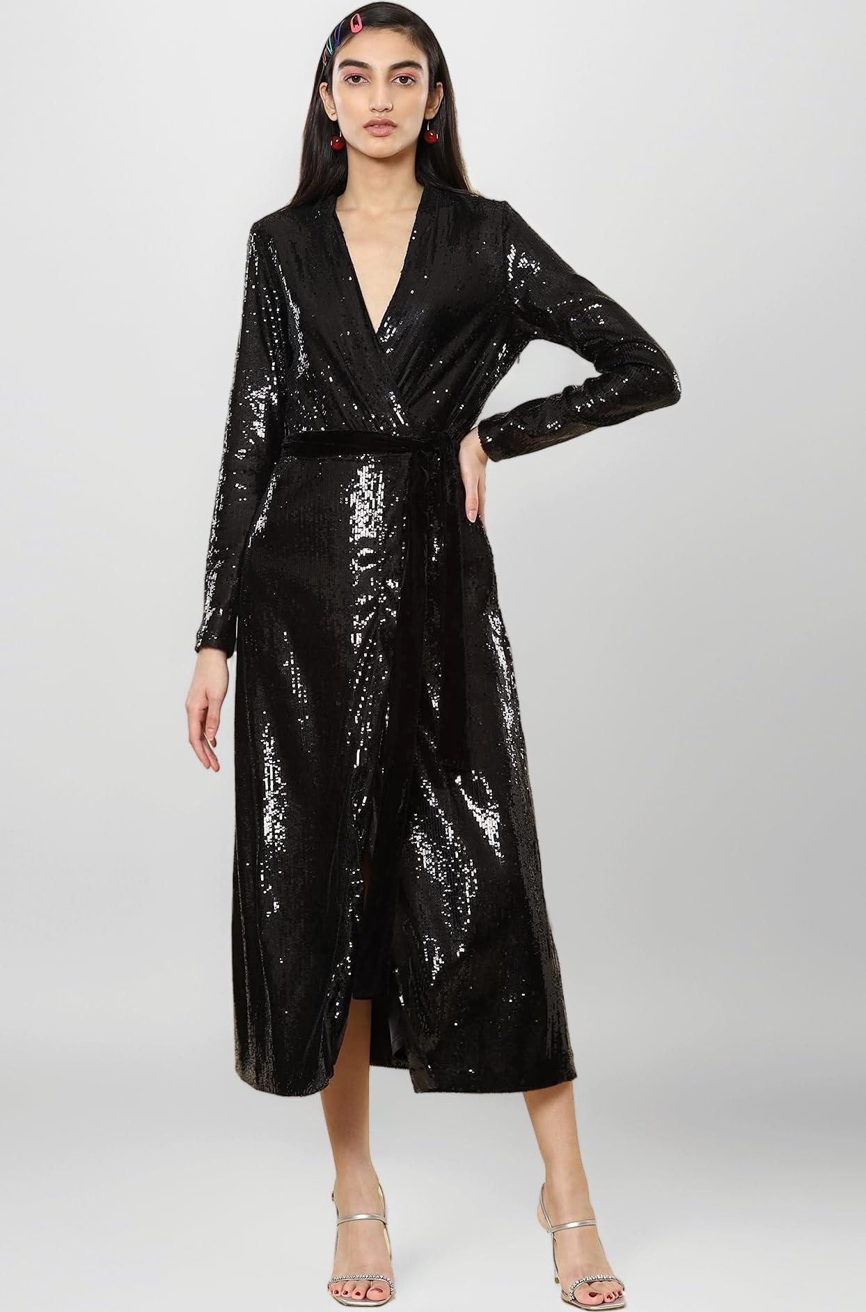 Label RITU KUMAR Black Wrap Sequin Maxi Dress