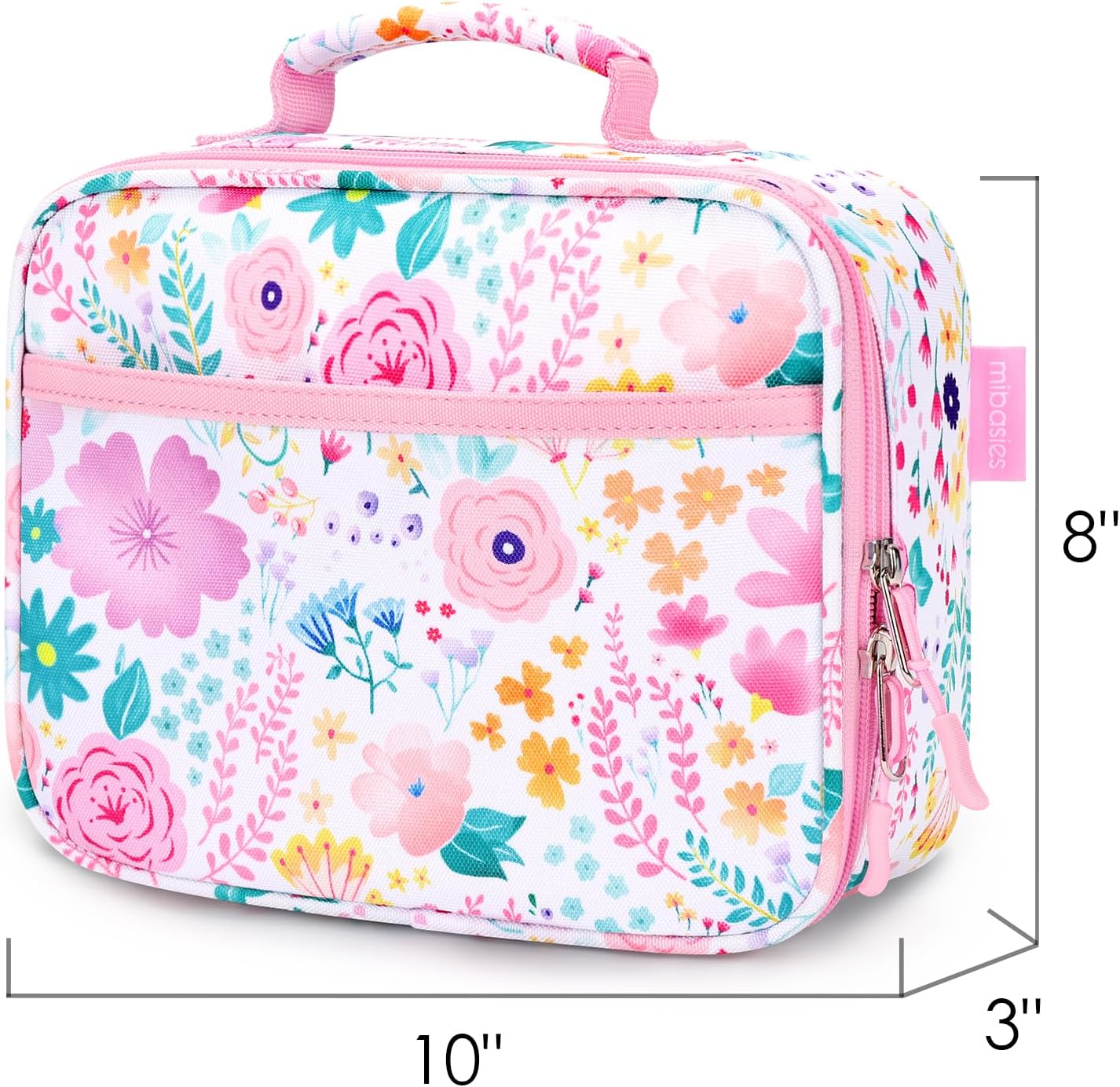 mibasies Kids Lunch Box for Girls Toddler, Insulated and Reusable Lunch Bag for School, Flower Pink - Image 4