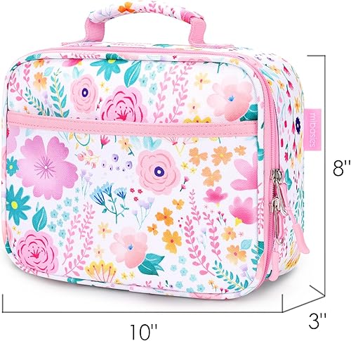 Miniatura 4 de mibasies Lonchera infantil para niñas pequeñas, bolsa de almuerzo aislada y reutilizable para la escuela, color rosa flor