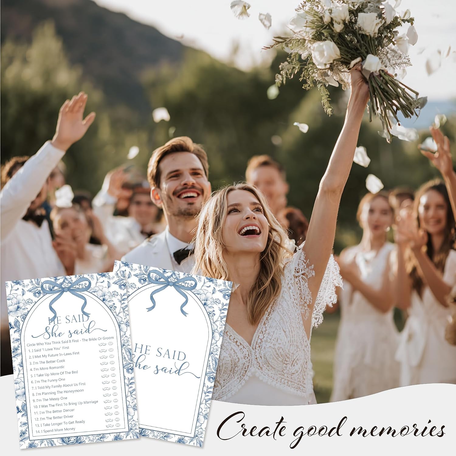 30 PCS Chinoiserie Theme Bridal Shower Games, He Said She Said Wedding Shower Game for Newlyweds, Engagement Bachelorette Party Games for Bride Broom-A10