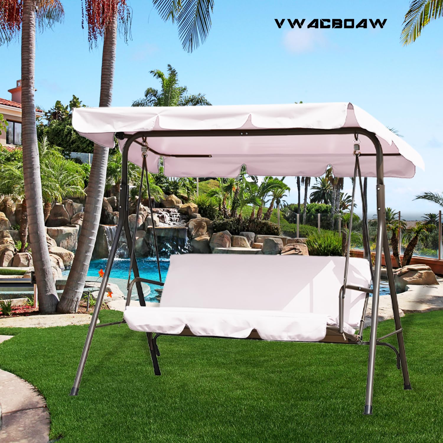 Housse de toit de rechange pour balancelle hollywoodienne - 210 x 145 cm - Imperméable, coupe-vent, indéchirable, tissu en polyester, anti-UV, anti-poussière, 250 x 190 cm, blanc