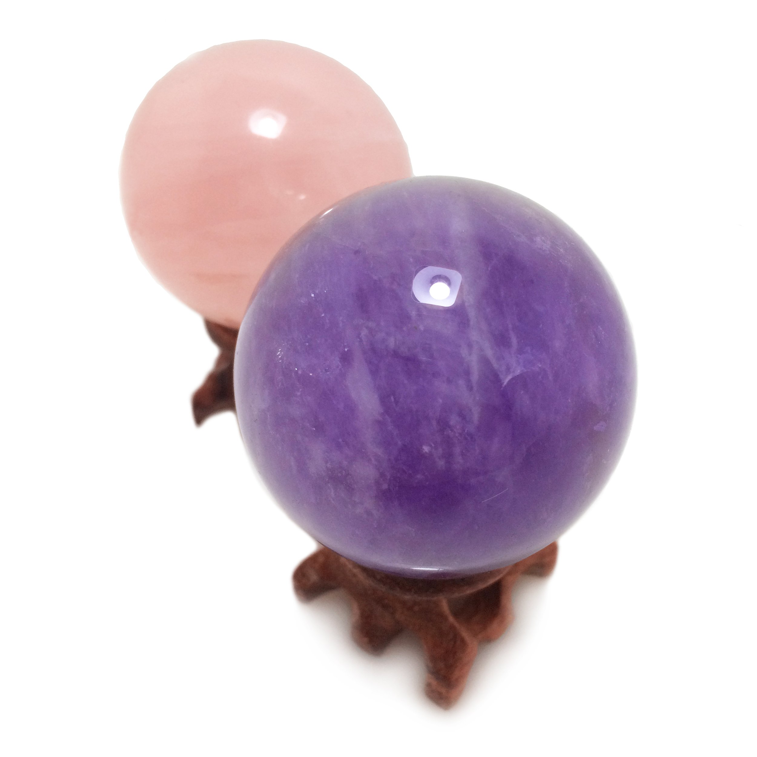Sfera di quarzo rosa, rara pietra protettiva, per decorazione, guarigione, meditazione e Feng Shui, realizzata a mano, Set of 2 (Rose Quartz & Amethyst)