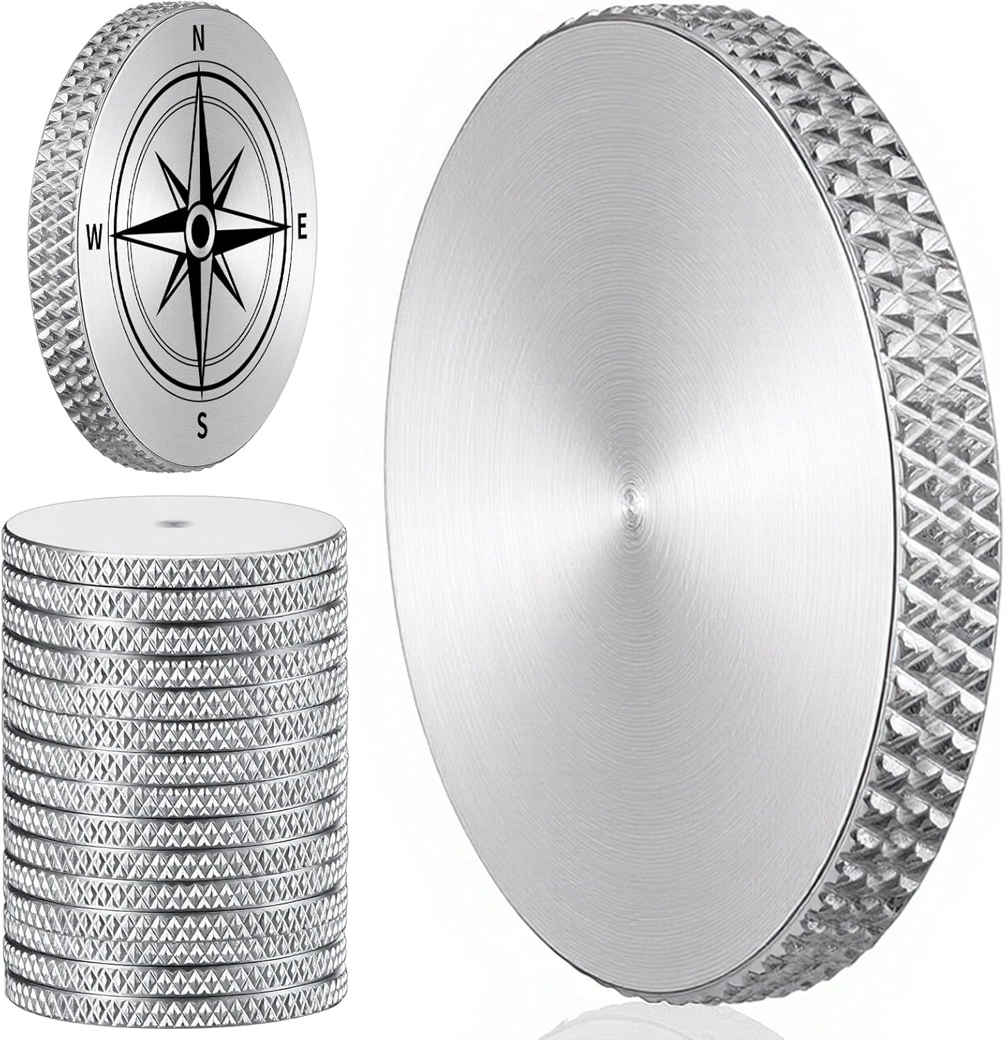 Otoolling 10 Pack 32 mm Stainless Steel Blank Coins for Laser Engraving, 4 mm Thick Blank Challenge Coins, Diamond Knurled Edge Engraving Blanks for Hand Stamping DIY Crafts Commemorative Collection