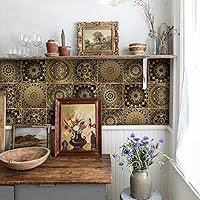 Vista 8 de Lukery Azulejo de despegar y pegar, impermeable, para cocina, mandala, azulejos autoadhesivos, azulejos de PVC, azulejos de pared, azulejos