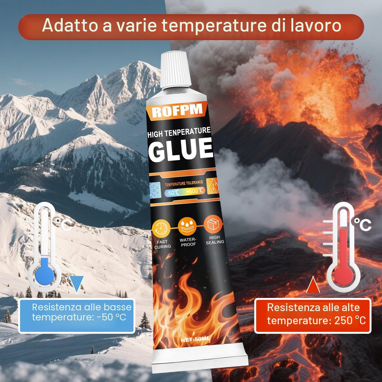 Colla Alta Temperatura, Nero Silicone Alte Temperature 600 Gradi, Resistente al Calore, Colla per Cavi di Tenuta, Ideale per Cielo Auto, Porta Forno, Stufa, Camino, Vetro, Motori