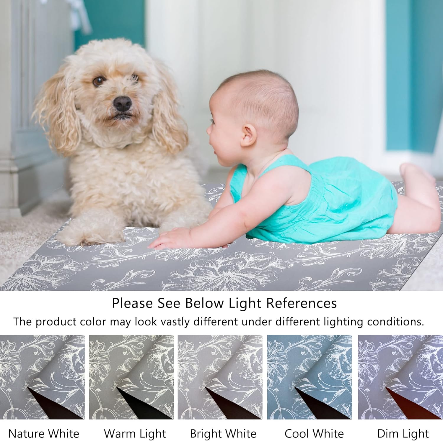 1/10 Inch Ultra Thin 24"×35" Large Front Door Mat Indoor Entrance Inside Non Slip, Waterproof Rubber Kitchen Mat and Interior Home Washable Door Mat, Baroque Grey - Image 3