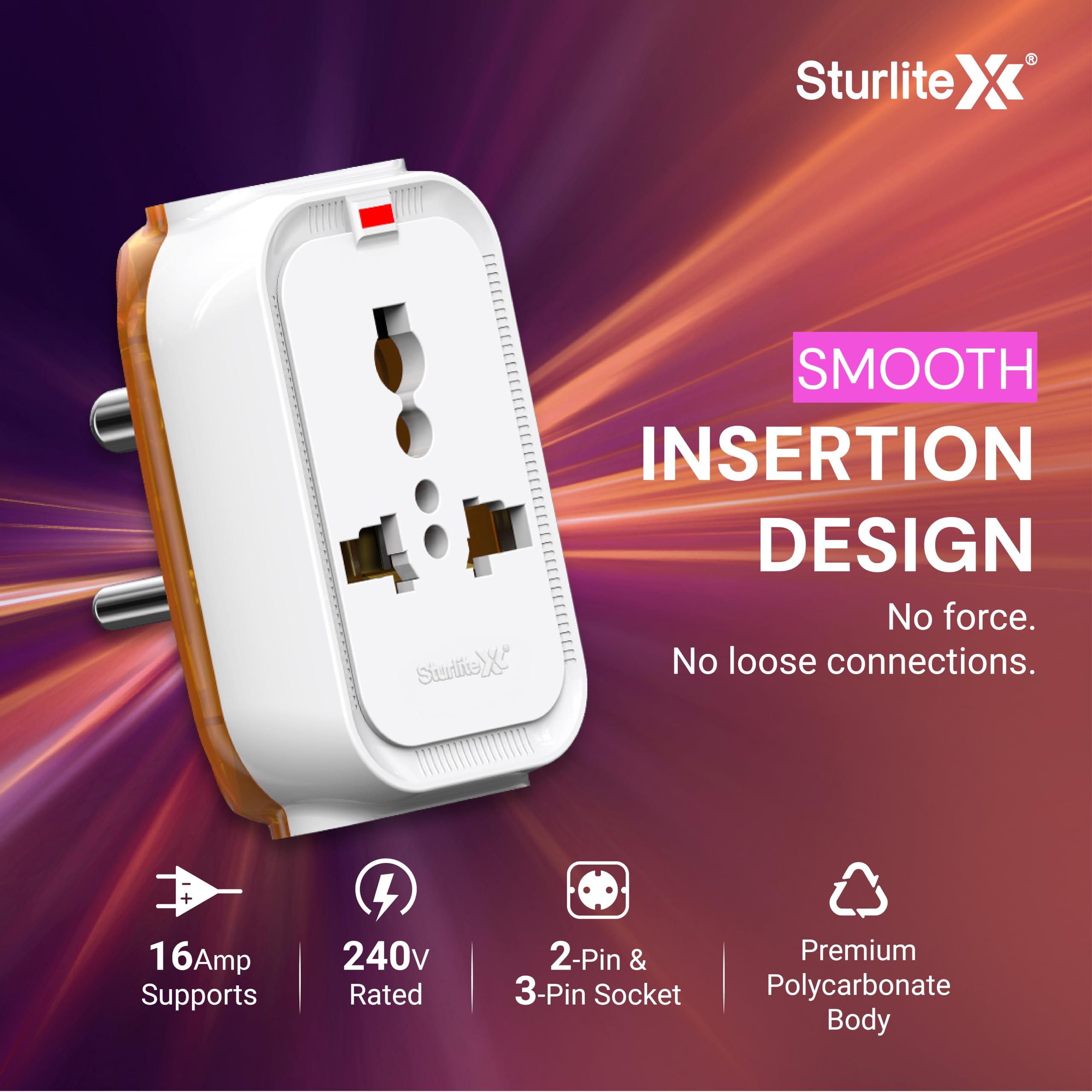 Sturlite Alyx 3 Pin Plug| 2-Pin & 3-Pin Socket| Universal AC Travel Adapter| Strong Polycarbonate Body Socket| Compact Converter Plug for Travel, Home & Office Use — Amazon image 3