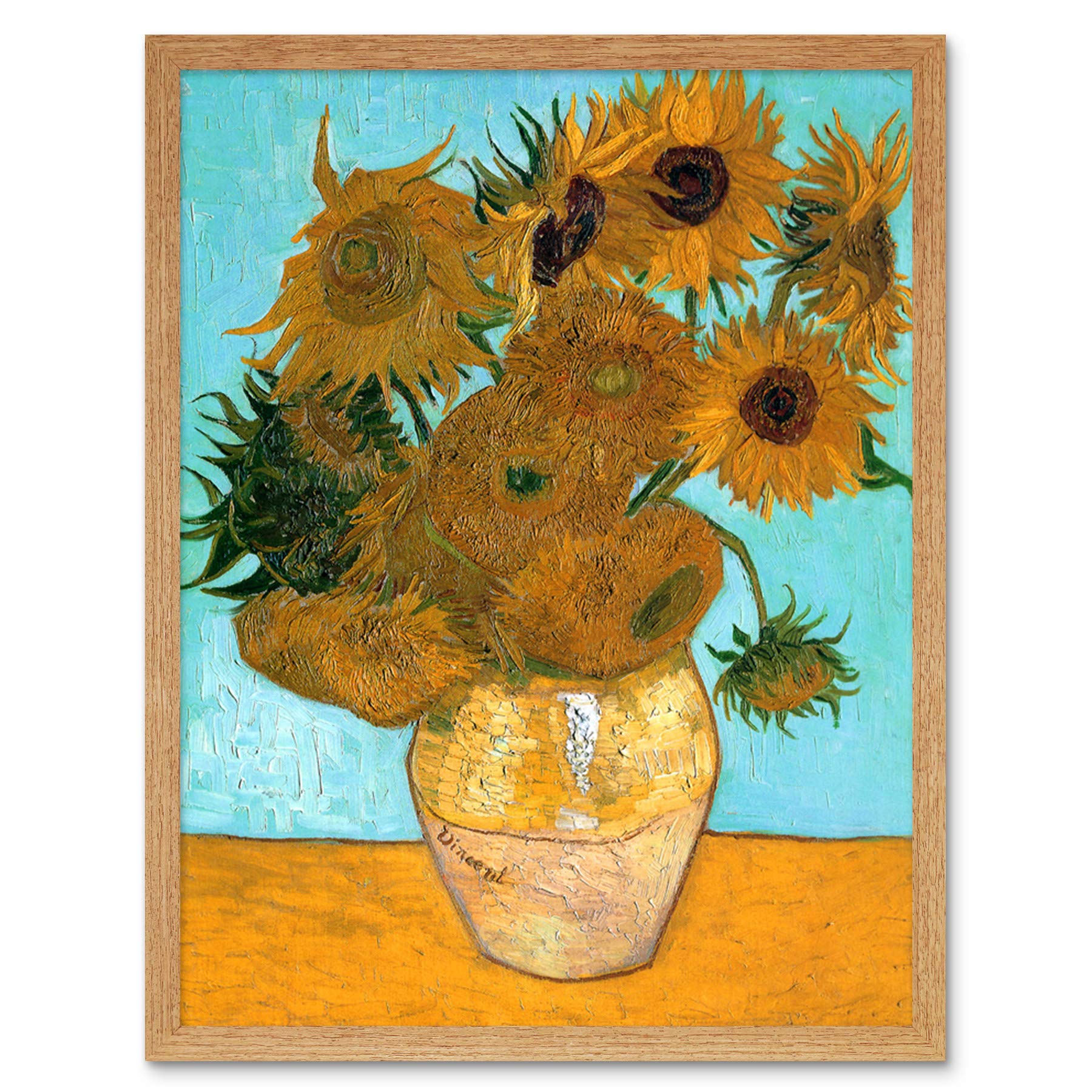 Wee Blue Coo Van Gogh Vase With Twelve Sunflowers Art Print Framed Poster Wall Decor 12x16 inch