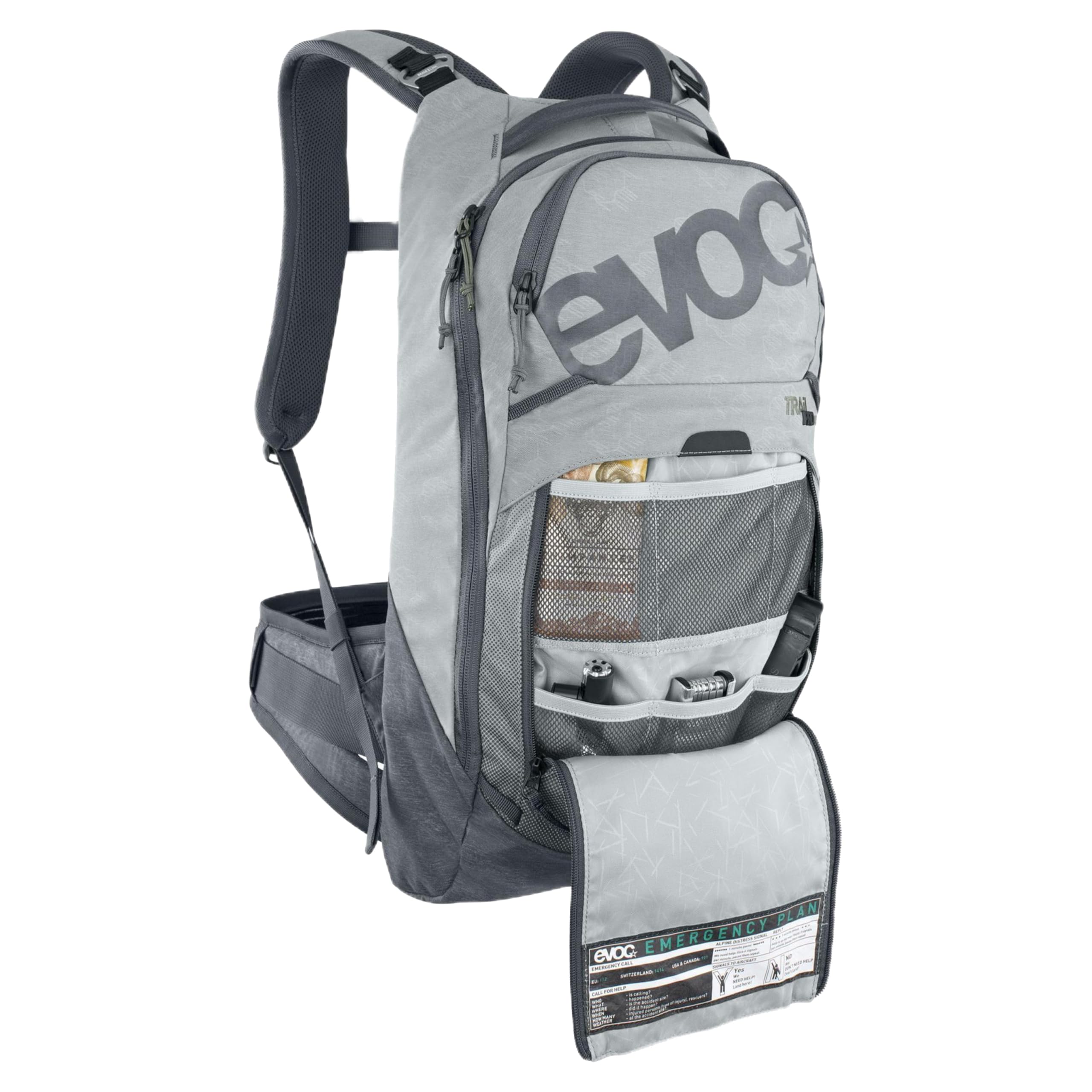 EVOC TRAIL PRO 10l plecak do jazdy w terenie i wyścigów, plecak (ochraniacz pleców LITESHIELD PLUS, komora na bukłak o pojemności 3l, rozmiar: S/M), kamiennoszary/karbonowy szary