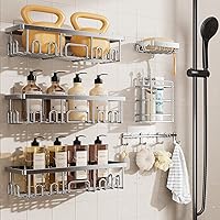 Vista 11 de Veken Paquete de 5 estantes de ducha resistentes al óxido e impermeables, estantes de ducha esquineros adhesivos sin perforaciones, estante