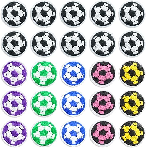 25 parches para planchar para pelota de fútbol, parches bordados de pelota de fútbol multicolor, parches para diseño de ropa, manualidades,