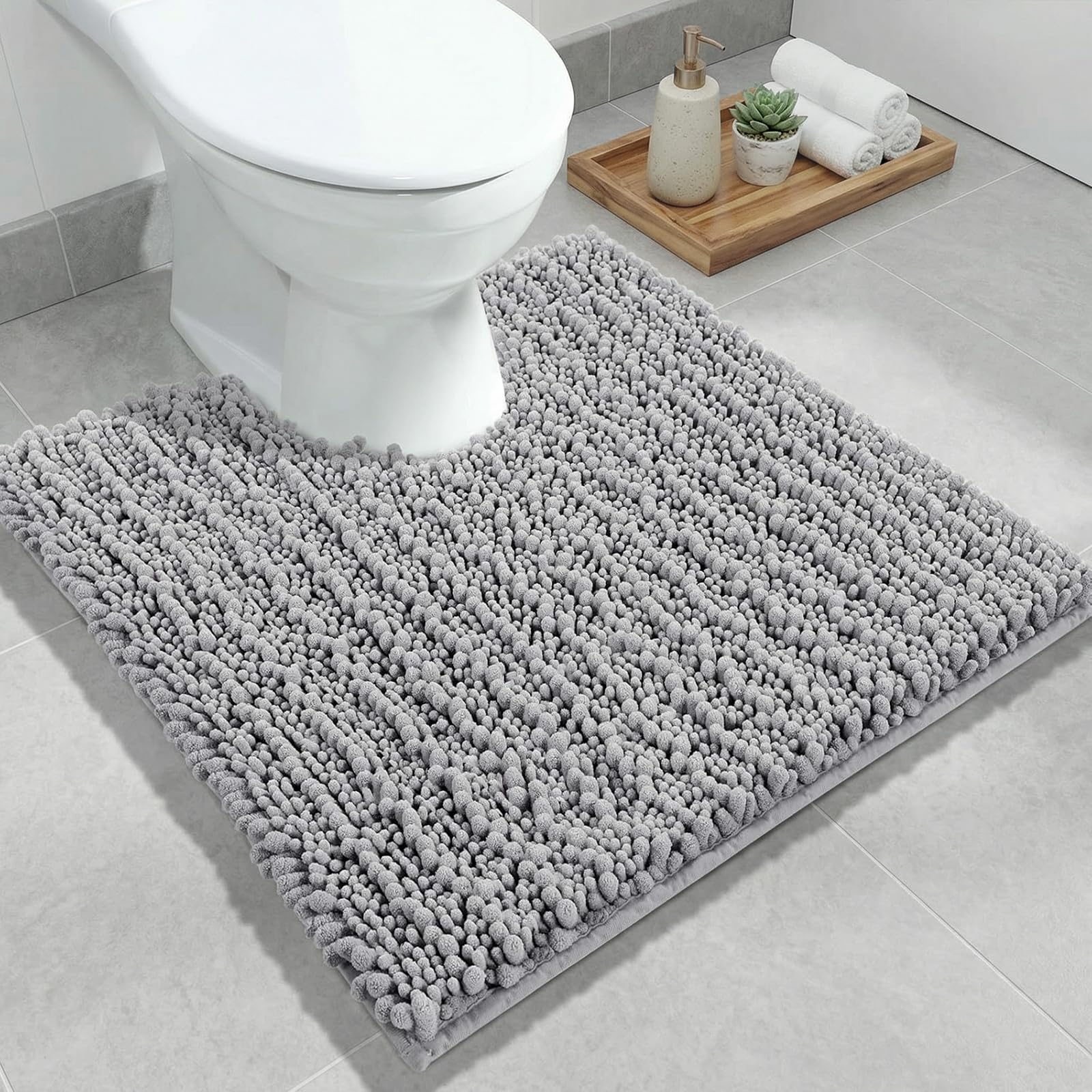 ILANGO Toilet Rugs U Shaped 24x24,Soft Absorbent Chenille Contour Bath Rugs