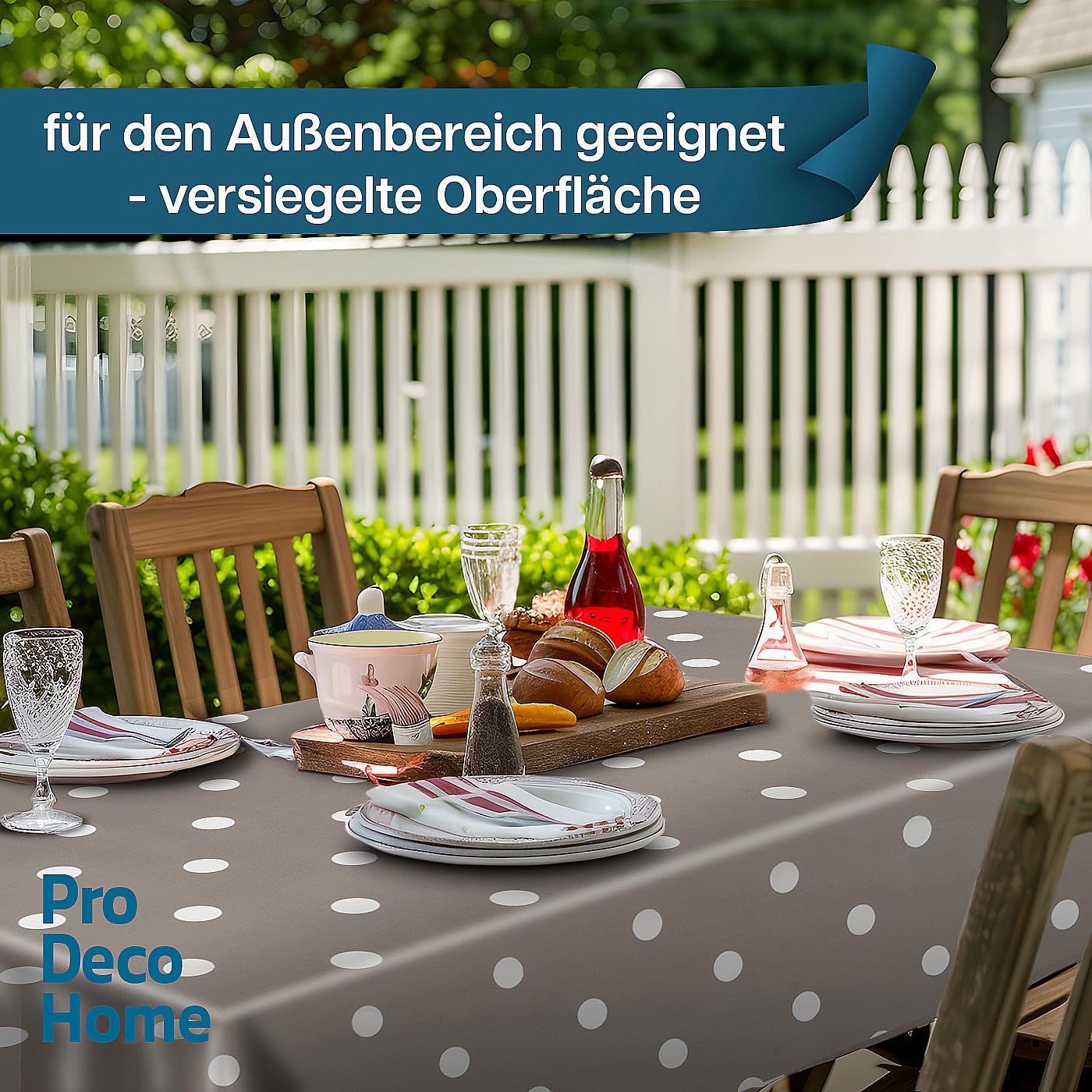 Wachstuch Wachstischdecke Tischdecke Größe wählbar Punkte Grau Oval ca. 140 x 200 cm abwaschbar Gartentsichdecke Garten