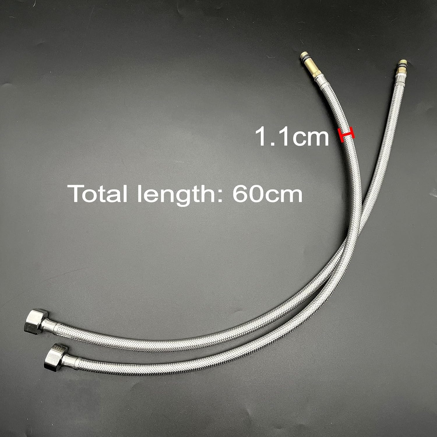 JZK 2X Stainless Steel & Rubber Braided Flexible Hose Pipe for Hot & Cold Water Tap, 60cm, M10 x 1/2