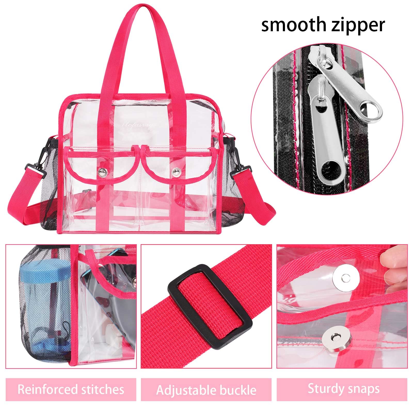 MOFASVIGI Grand sac fourre-tout transparent pour femme et homme, sac de courses en PVC transparent imperméable avec poignées pour stade, jeux sportifs, loisirs