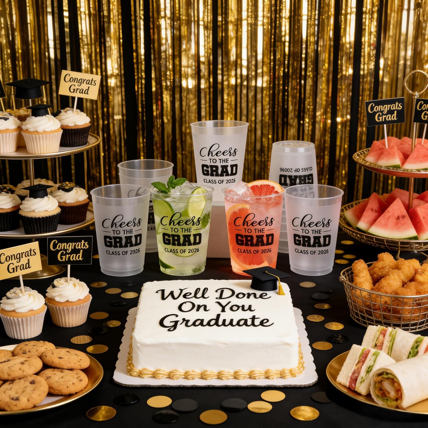 48 Pcs Cheers To The GRAD Graduation Frosted Plastic Cups Clear 14 Oz Disposable Drinking Cups Bulk Class of 2026 Reception Cup for Congrats Grad Party Supplies