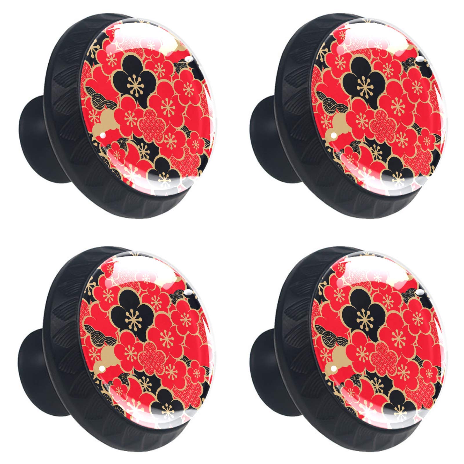 Bouton de meuble en verre de 30 mm et poignée de tiroir fleur japonaise
