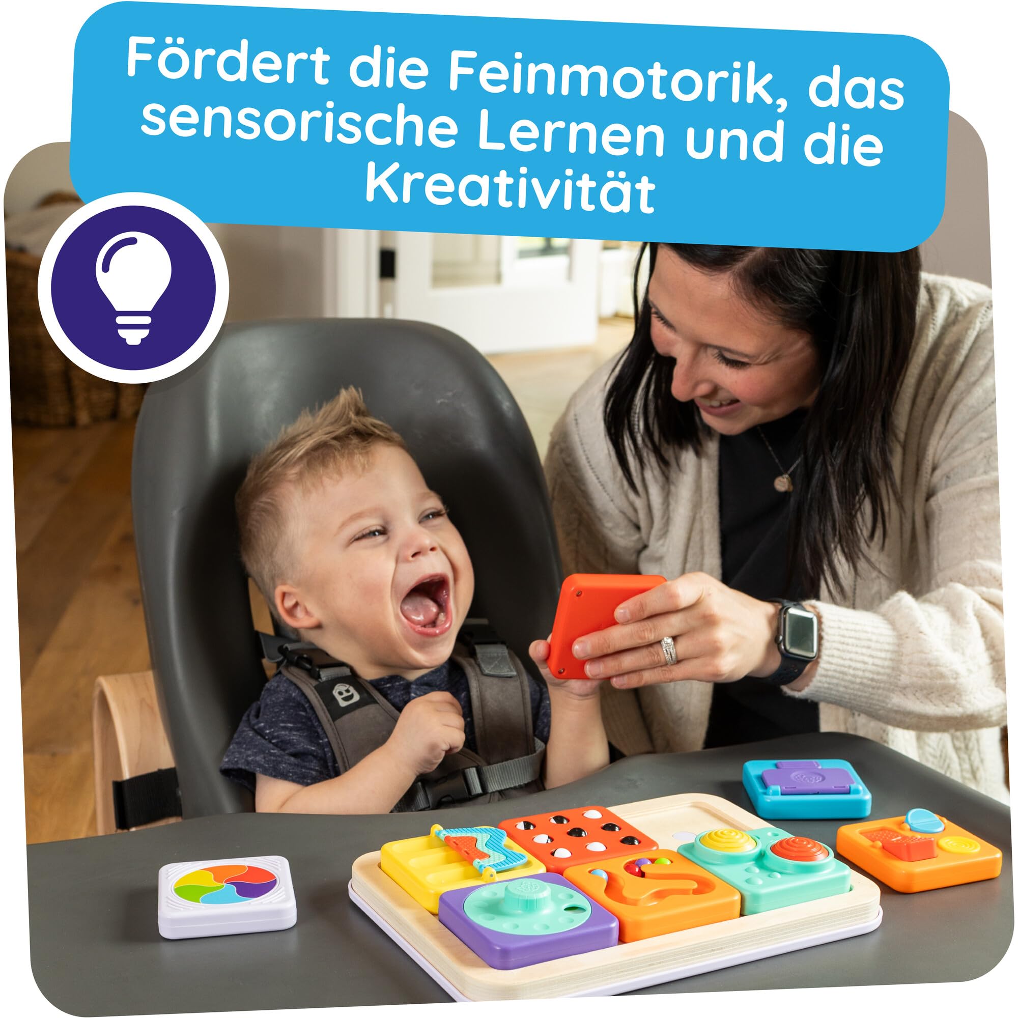 Fat Brain Toys PlayTab Essential Set, magnetisches Sensorik-Board, Motorikspielzeug für Kleinkinder, Texturen, Zahnräder, pädagogisches Spiel ab 12 Monaten