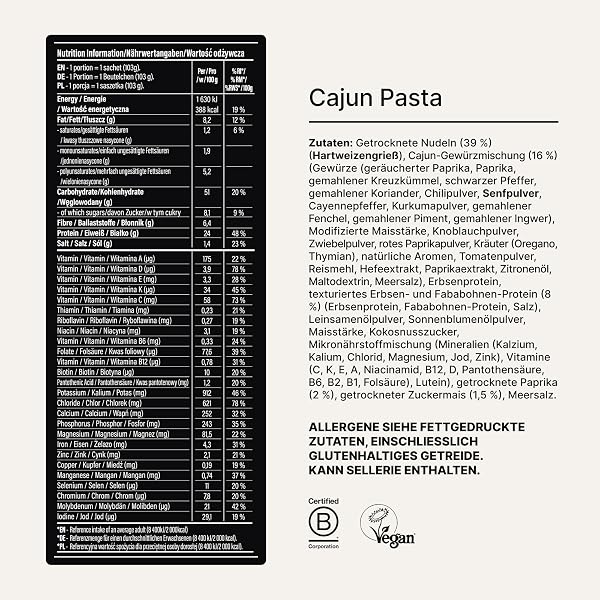 Huel Hot & Savoury – Cajun Pasta (7 Portionen), Vegane Protein-Mahlzeit mit 25 g Eiweiß, 26 Vitamine & Mineralstoffe, Pflanzliches Fertiggericht, Ausgewogen & Nährstoffreich - 2