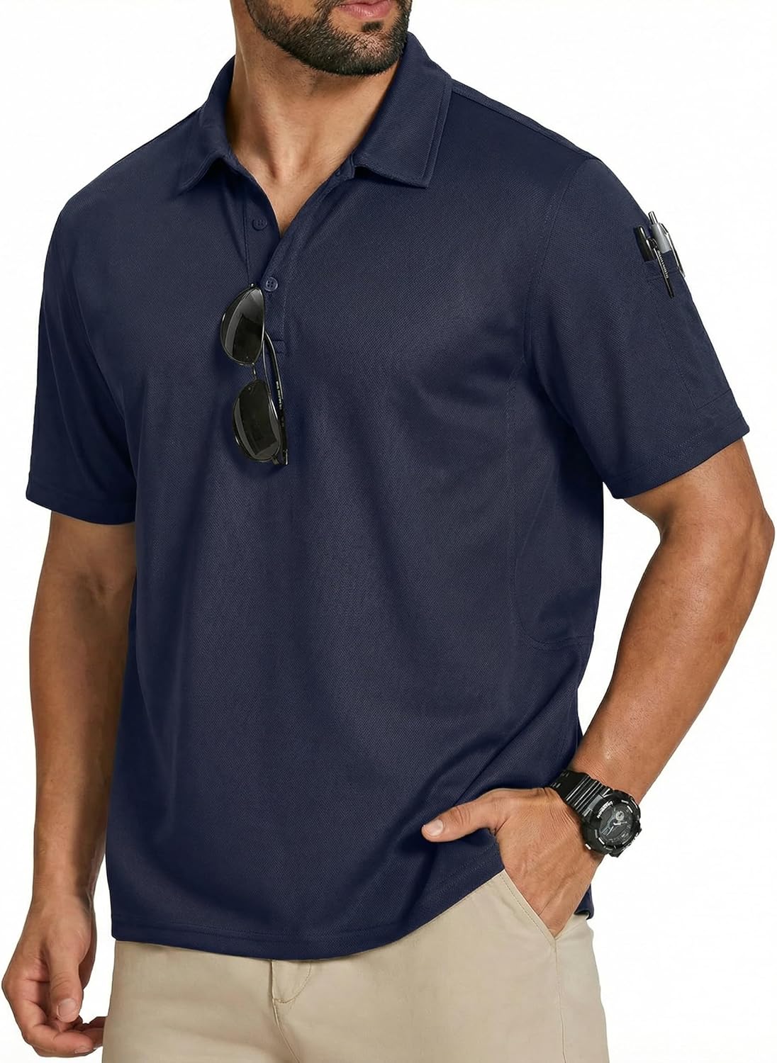COOFANDY Men's Polo Shirts Short Sleeve Quick Dry Performance Golf Polos Tactical Work Shirts with Pen Pocket