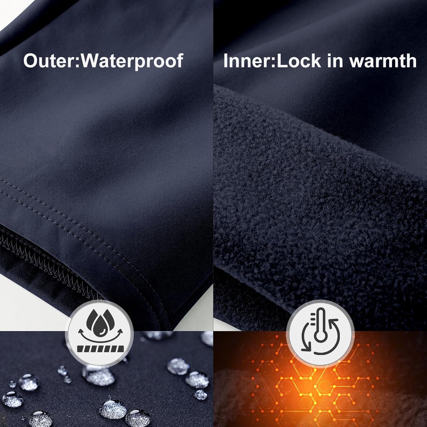 Men's Fleece Lined Hiking Pants, Insulated Water Resistant Softshell Thermal Pants with Zipper Pockets for Golf