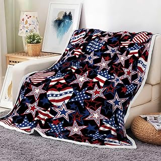 4th of July Throw Blanket, Independence American Flag Throw Blanket Patriotic Flannel Blanket Throw Blankets Blue Red Stars Stripes Memorial Day Flannel Blankets for Couch Sofa Bed Home 50"X60"IN