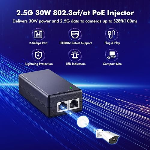 Miniatura 10 de MokerLink Inyector Gigabit PoE, 802.3af 15.4W, 101001000Mbps Ethernet, Plug & Play, adaptador no PoE a PoE, distancia de hasta 328.1 ft (328 pies)