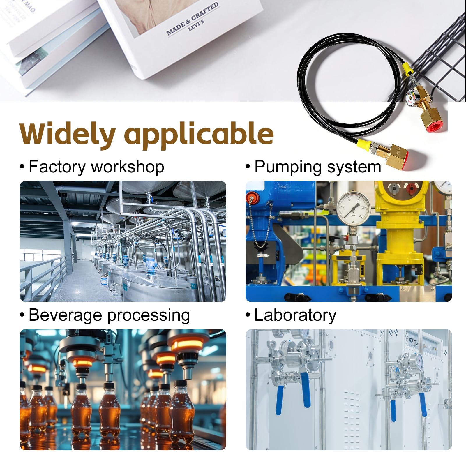 Wąż przelewowy CO2 1,5 m, adapter CO2, wąż wysokociśnieniowy z manometrem 3000 psi, przyłącze gwintowane 2 x W21,8 x 1/14", wąż do przelewu gazu ochronnego, butla gazowa, wąż, dystrybutor do argonu