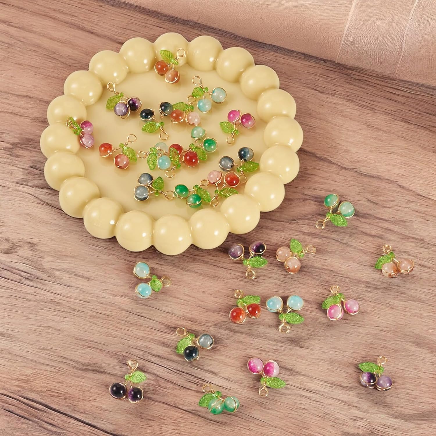 Cheriswelry Cherry Glass Pendants Crackle Bead Dangle Charms Fruit Earring Charms Lovely Hang Ornament for DIY Craft Bracelet Necklace Jewelry Making - Image 5