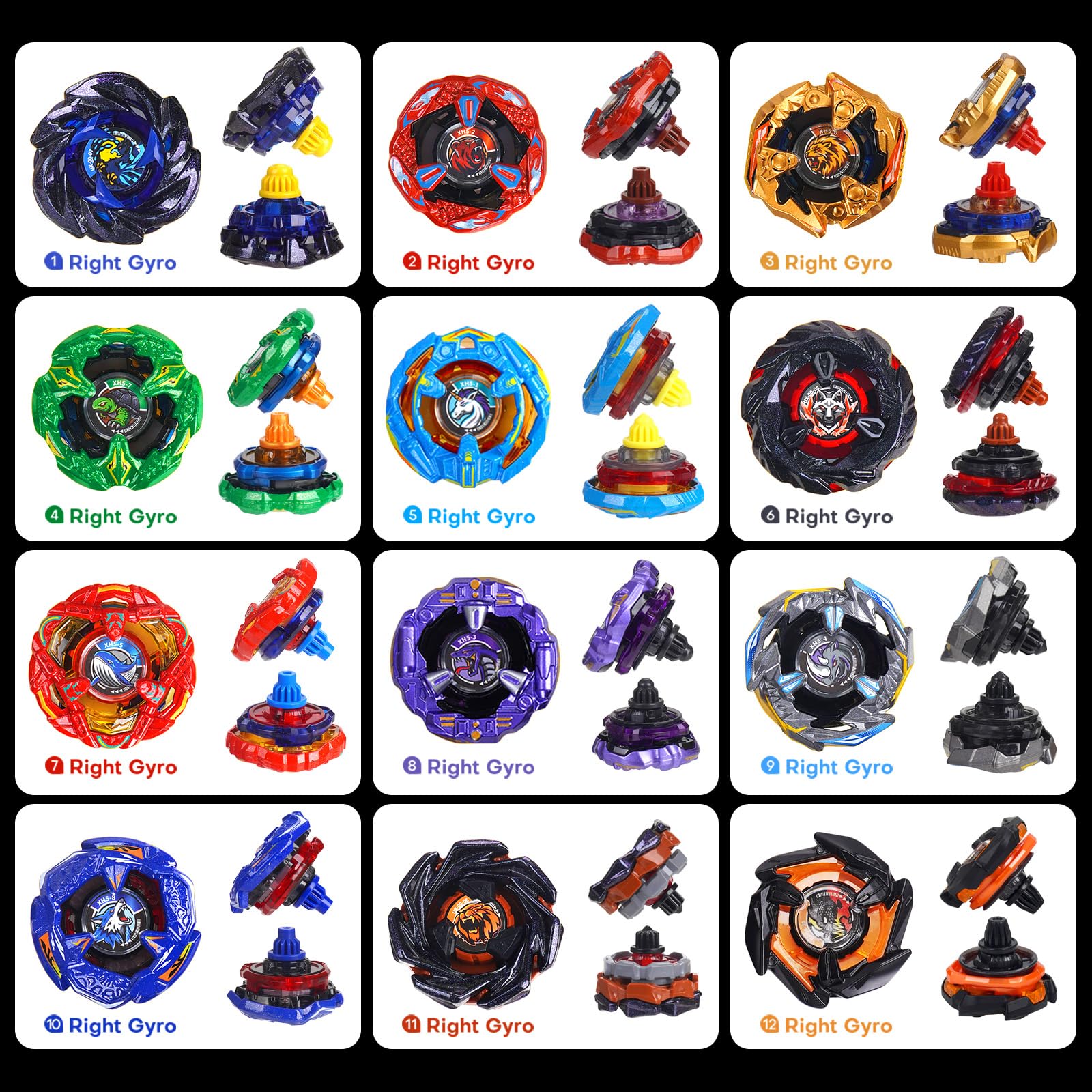 X Battle-Kreisel Set, 12 Spinning-Top-Spielzeuge mit 3 Launchern, 1 Griff & tragbarer Aufbewahrungstasche | Spielzeuggeschenk für Jungen & Mädchen ab 6 Jahren