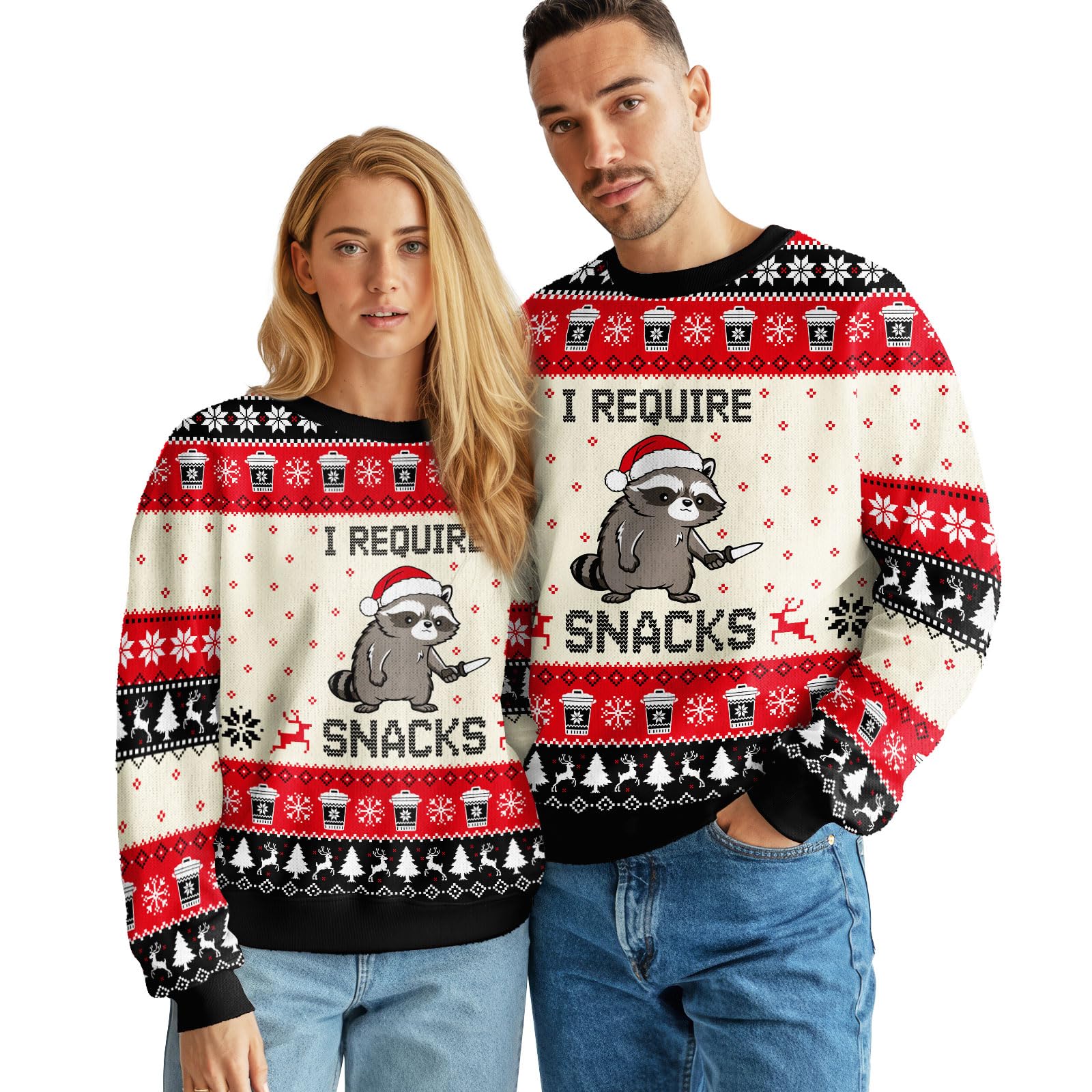 99TIMORO Raccoon Ugly Christmas Sweater for Men and Women, Holiday Pullover Novelty Crewneck Sweatshirt, Festive Outfit Gift