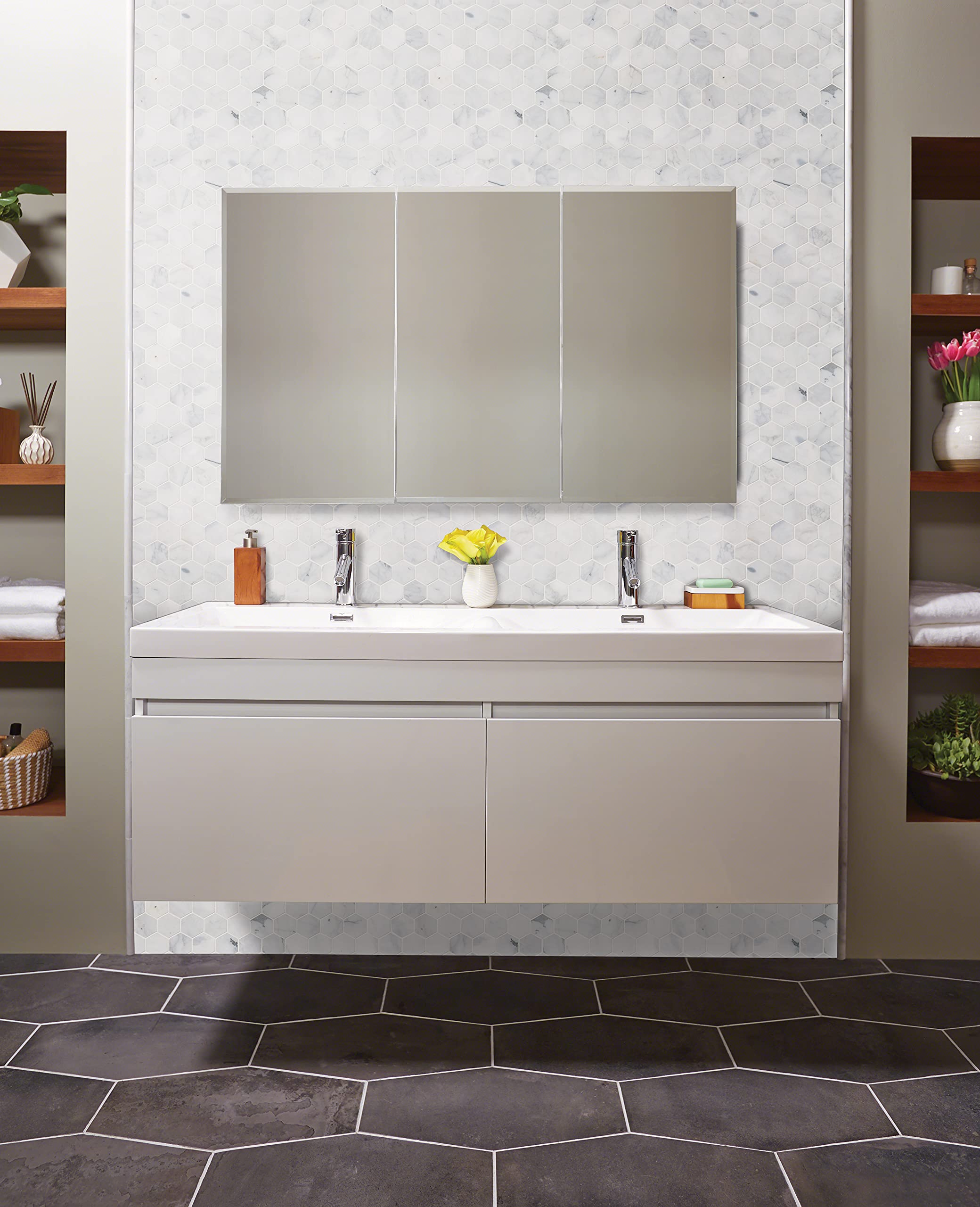 MSI Carrara White 12 x 11.75 Inch Honed Marble Hexagon Tile for Kitchen Backsplash, Bathroom Wall, Shower - 2 Inch Hexagon, Mesh Mounted Mosaic