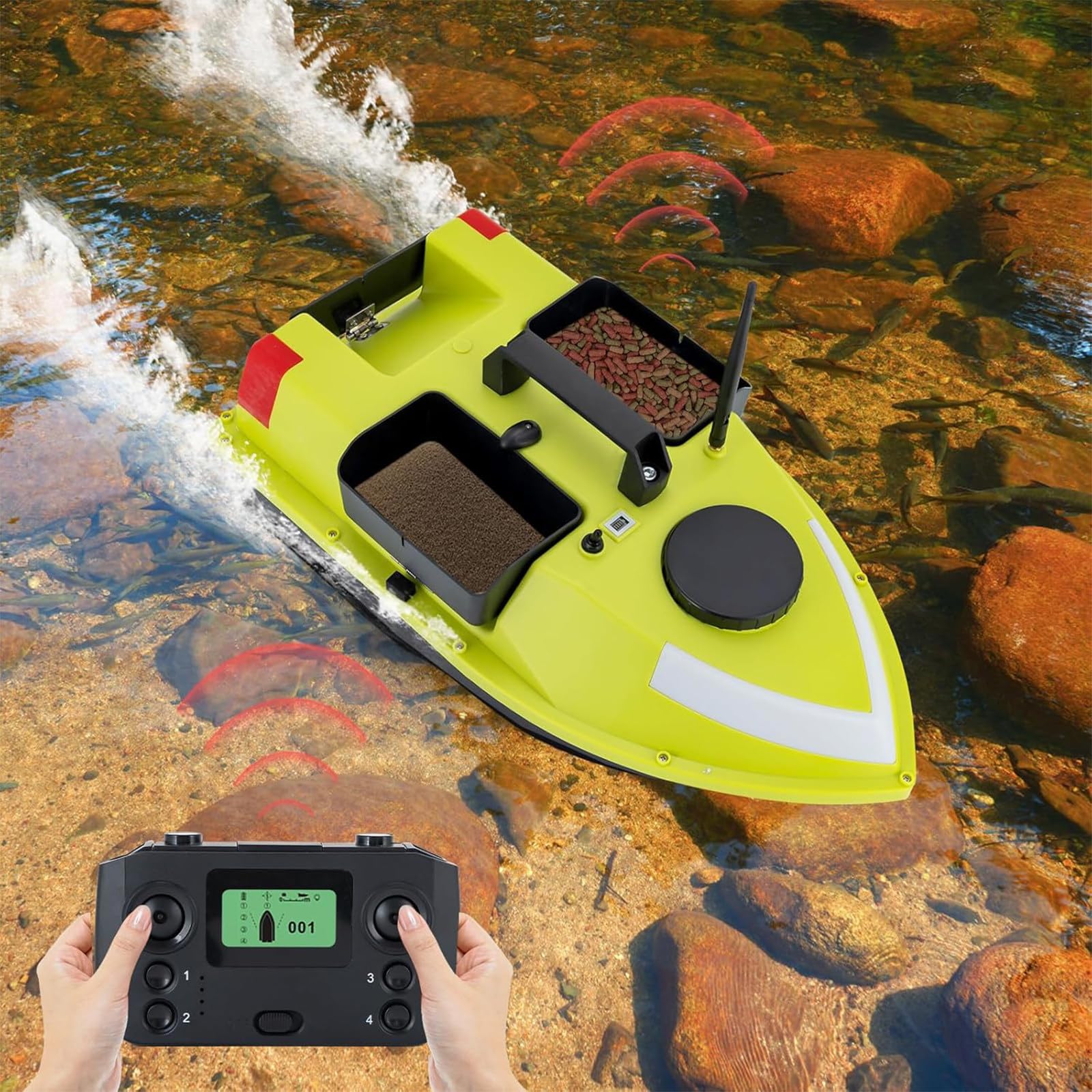 łódka Zanętowa, GPS RC łódka Zanętowa z Pilotem 600 m, ładowność 2 kg, Bateria Litowa 12000 mAh, z Lampką Nocną LED