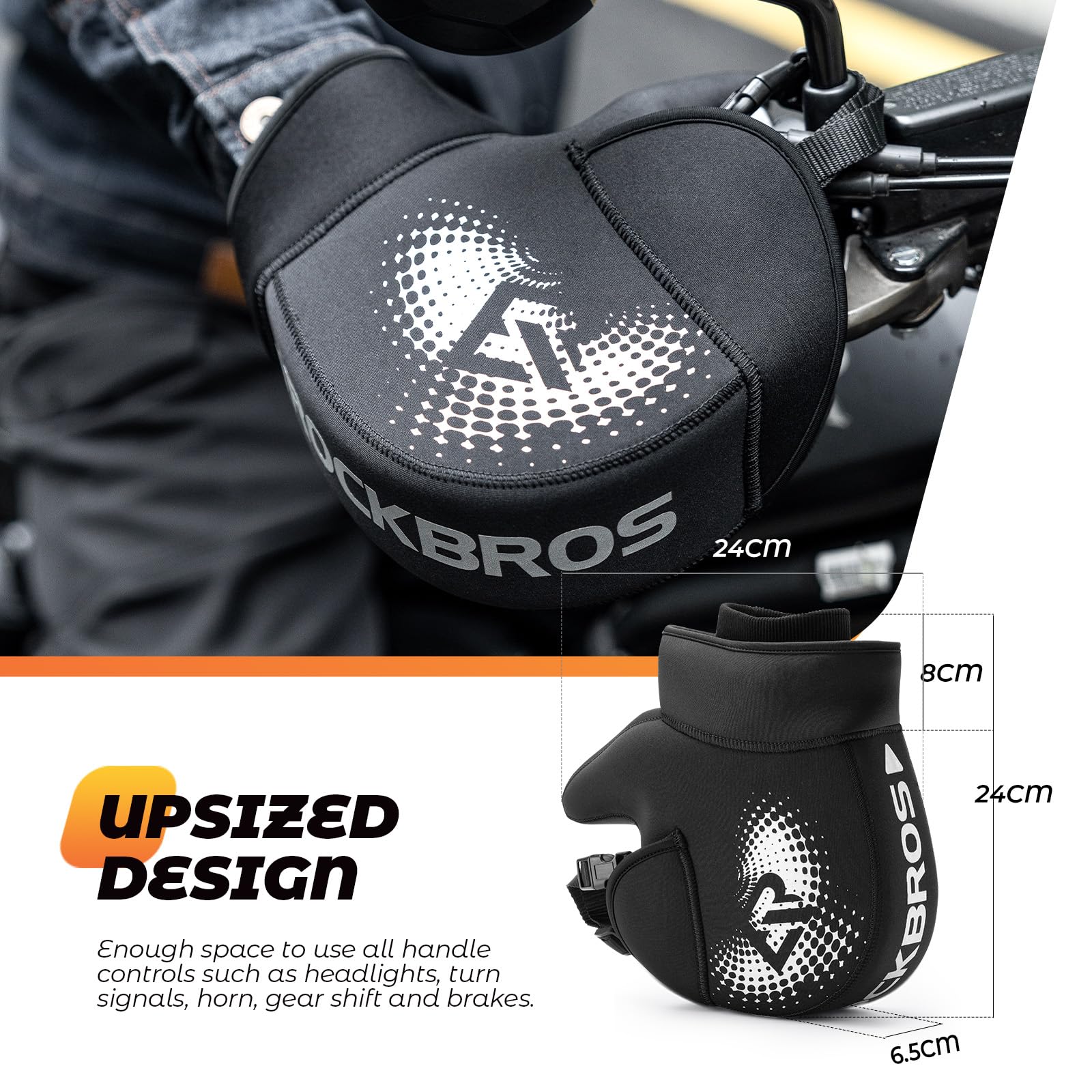 ROCKBROS Rękawiczki Zimowe na Kierownicę Motocyklu, Ciepłe, Wiatroodporne, z Polaru, Prosta Instalacja, Regulowane, Rozmiar Uniwersalny, Unisex