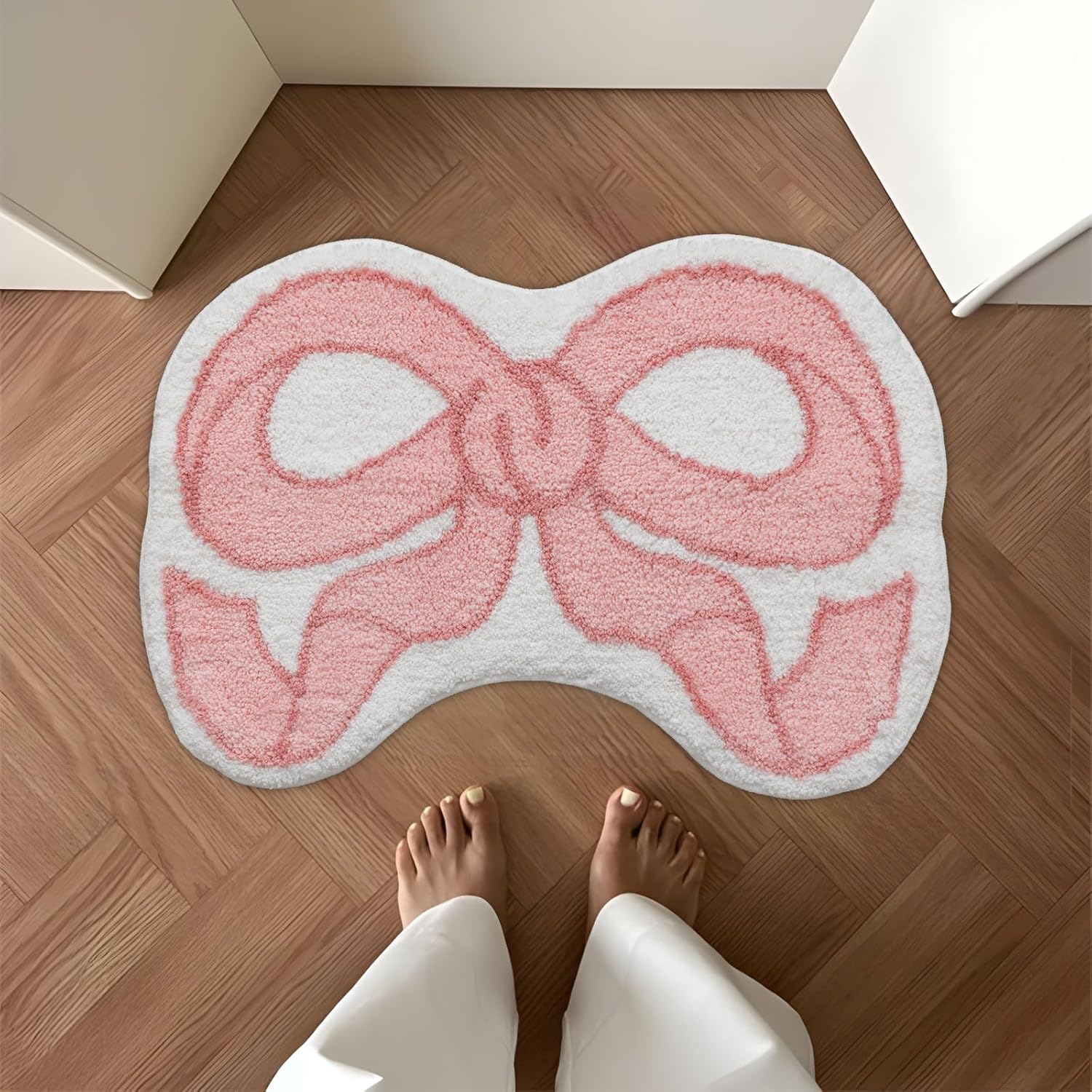 Coquette Bow Rug Pink Bath Mat Bathroom Rugs, Non Slip Cute Bath Rugs Microfiber Plush Bow Decor, Small Preppy Room Decor Washable Absorbent Girl’s Bedside Rug for Bathtub Sink 30"x20"
