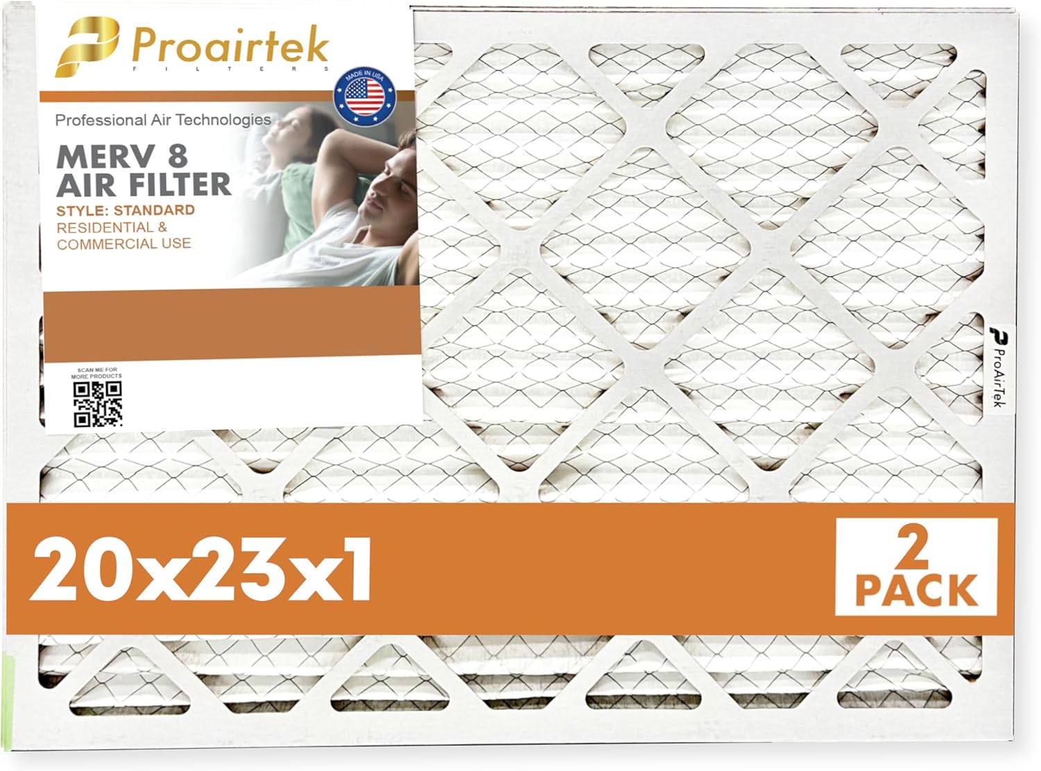 Proairtek AF20231M08SWH Model 20x23x1 Pack of 2 Air Filters, MERV 8; Ideal for Anyone Wanting Clean, Crisp Air in Their Home; Offers Enhanced Airflow and Efficiency; High-performance Filtration