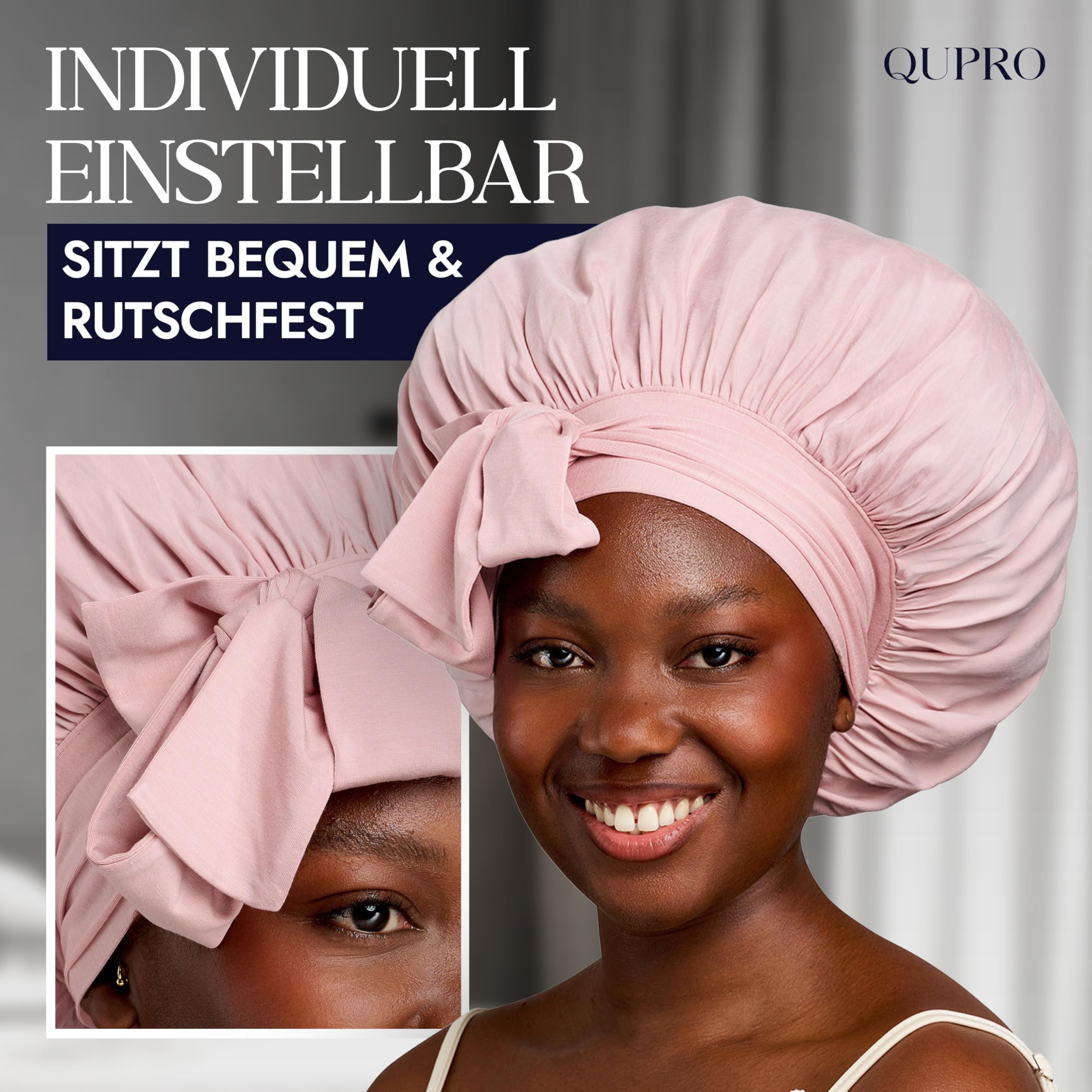 Vegane Seidenhaube zum Schlafen I Rutschfestes Bonnet zum Schutz von Locken & Frisuren - Verhindert Frizz & Haarbruch I Schlafhaube aus veganer Seide - Haarschutz für die Nacht