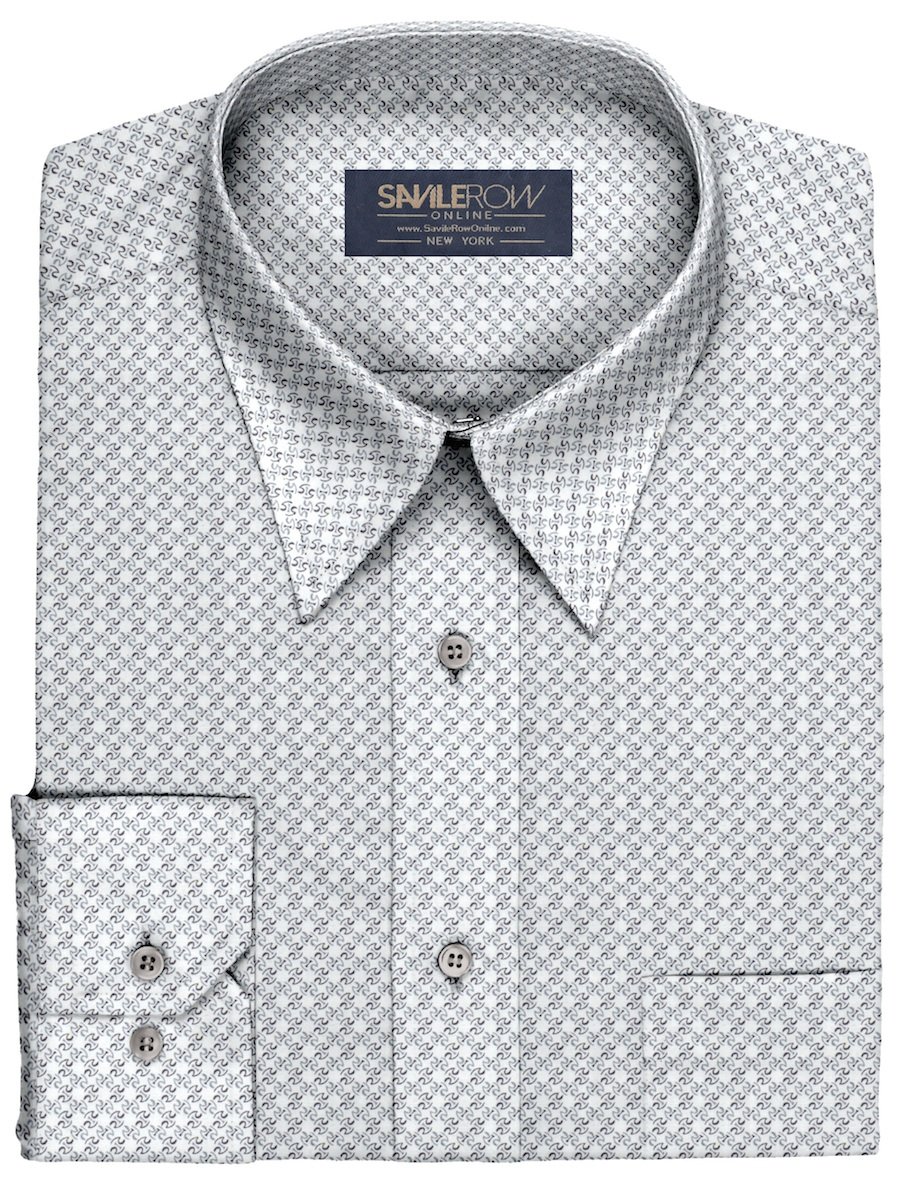 Mens White with Gray Pattern Cotton Dress Shirt 120s