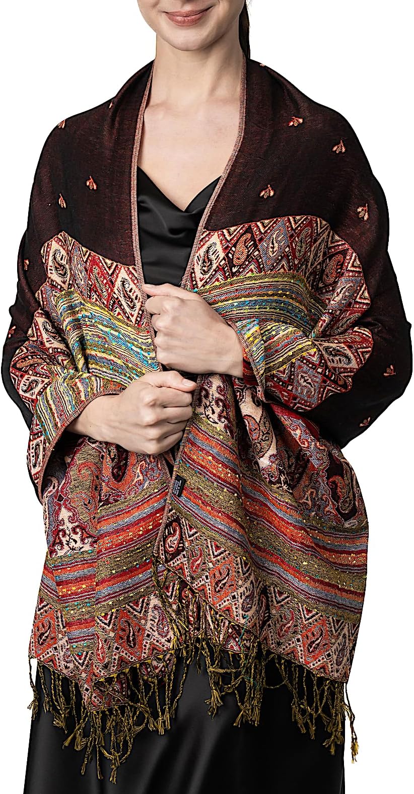 Reversible Bohemian Pashmina Ethnic Tribal Border Shawl Wrap Scarf