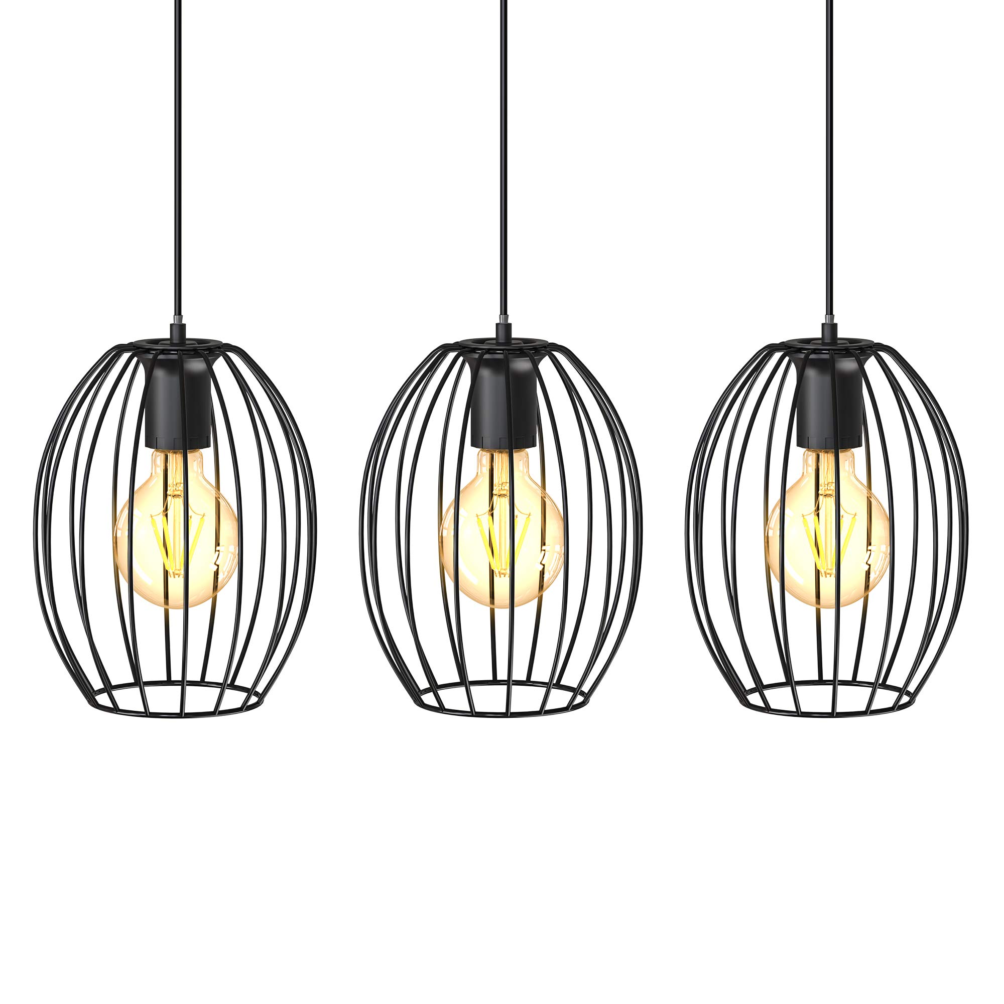 B.k.licht Black Industrial Pendant Lamp, 3 E27 Bulbs Not Included, Width 70Cm/27.5In, Height 112Cm/44In, Vintage Ceiling Light, Metal Retro Chandelier Ip20