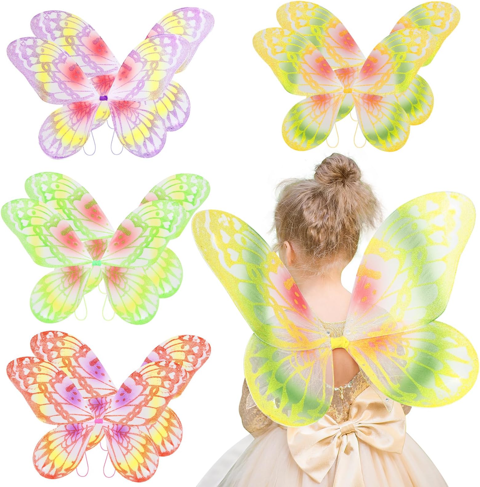 FedioFedio Girls Fairy Wings, 8 Pack Princess Butterfly Costume Wings Set for Kids Dress up Birthday Party Halloween Dress up