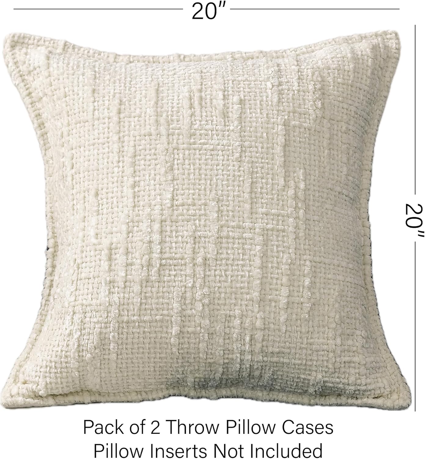 Pack of 2 Chenille Ivory Throw Pillow Cover 20x20 Inch Soft Neutral Decorative Throw Pillow Case for Couch Sofa Modern Home Decor Cushion Cover for Living Room